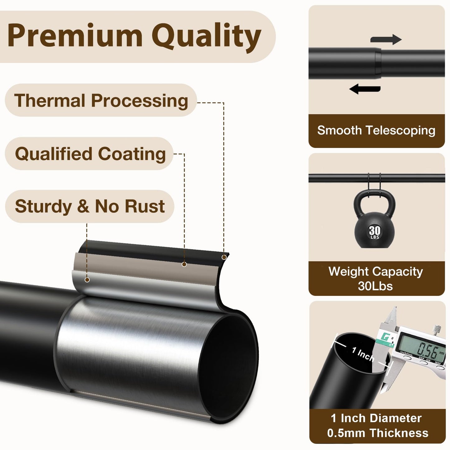 Pesenp 1” Diameter Double Curtain Rod 56-120 Inch, for 48-119 Inch Windows, Adjustable Splicing Black Curtain Rod, Extra Long Heavy Duty Drapery Rod for Living Blackout and Room Darkening Panels