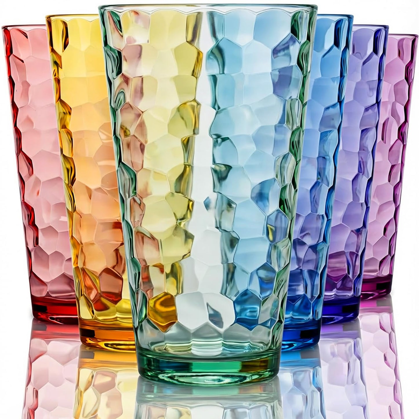 Bravario Hammered Plastic Drinking Tumbler, Dishwasher-Safe Premium Quality Water Glasses, BPA-Free Reusable Mixed Colors Assorted Stackable Cups, 22 oz Set of 6