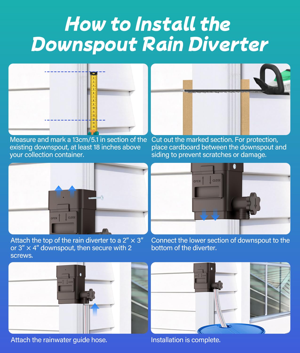 2026 Upgraded Rain Barrel Diverter Kit, Rainwater Collection System for 2''x3'' & 3''x4'' Downspout, Gutter Diverter for Rain Barrel with Enhanced Water Capacity, Filter, Adjustable Valve, Brown
