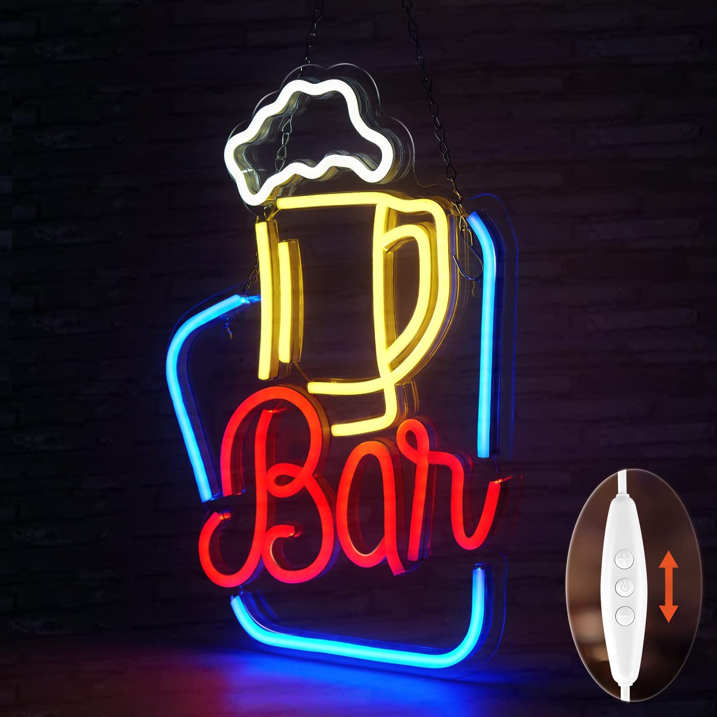 FITNATE Bar Neon Sign, LED Neon Light Sign 17x10.8‘’ USB Powered Decorative Bar Open Sign for Home Bar Store Party Decor, Includes Business Hours Sign