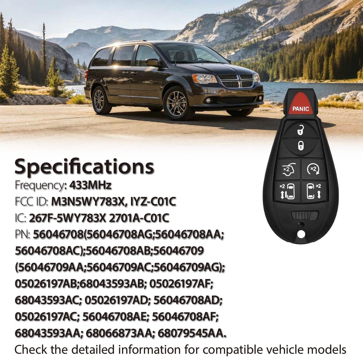 Kilessgo Fits for Chrysler 300 Dodge Caravan Volkswagen Jeep 2015 2016 2017 2018 Key Fob M3N5WY783X 433MHz 46 7 Buttons(Set of 2)