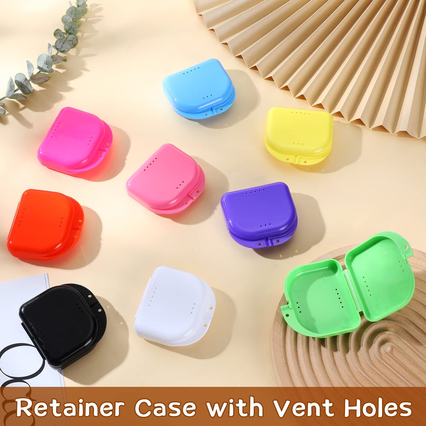 64 Pcs Retainer Case with Vent Holes Mouth Guard Container Case Dental Storage Container Multicolor Dental Retainer Box for Office Travel Household, 9 Colors