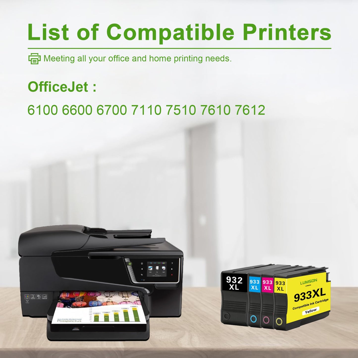 932XL 933XL Ink Cartridge Combo Pack (4 Pack, 1Black/1Cyan/1Magenta/1Yellow) -Compatible 932XL 933XL Ink Cartridge Replacement for HP Officejet 6100 6600 6700 7110 7610 7612 Printer