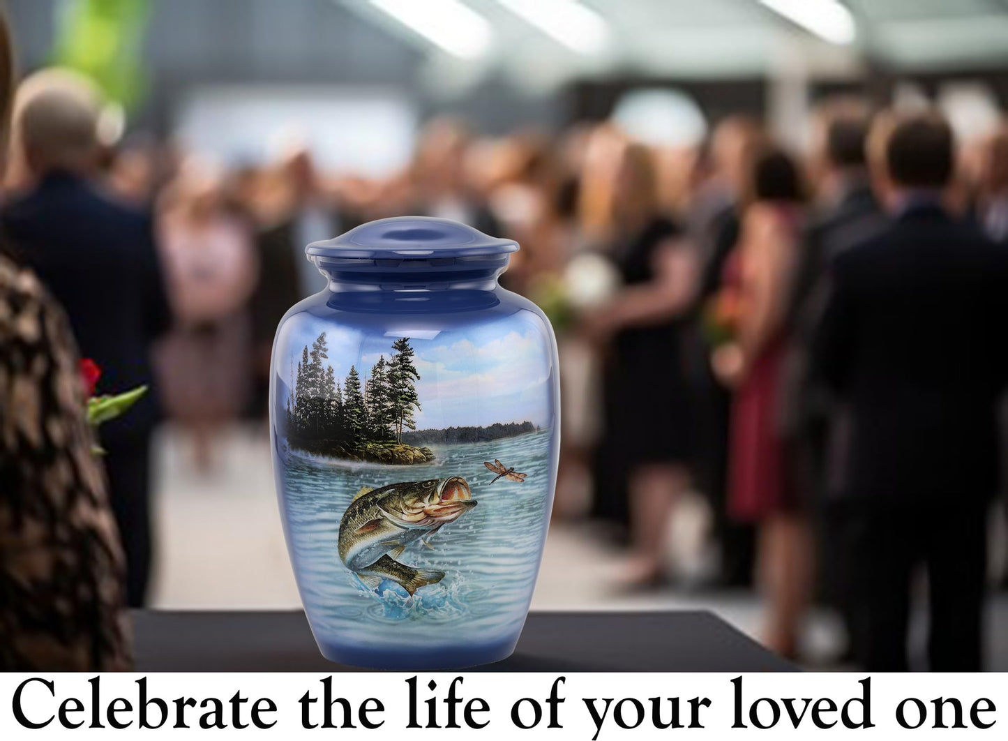 Bass Fishing Urn - Bass Fish Cremation Urn for Ashes - Adult Fishing Urn - Handcrafted Adult Bass Fish Funeral Urn - Fishing Memorial Urn with Velvet Bag (Large)