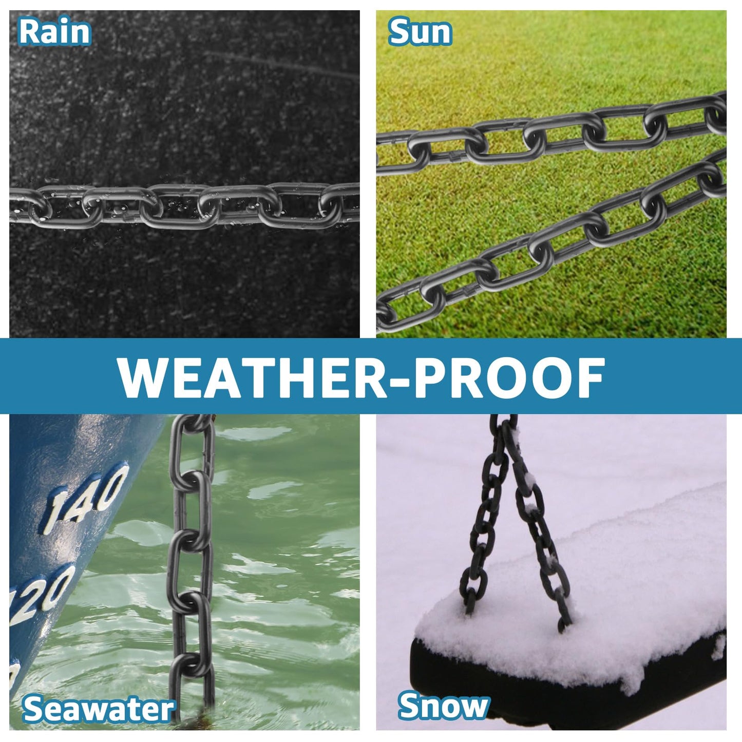 AKOLAFE 3/16" Black Chain Link 26.2 ft Long Heavy Duty Chain Bulk Decorative Chain for Hanging Hammock Chair Metal Porch Swing Chain Kit Carbon Steel Gate Chain for Outdoor Fence Boxing & Punching Bag