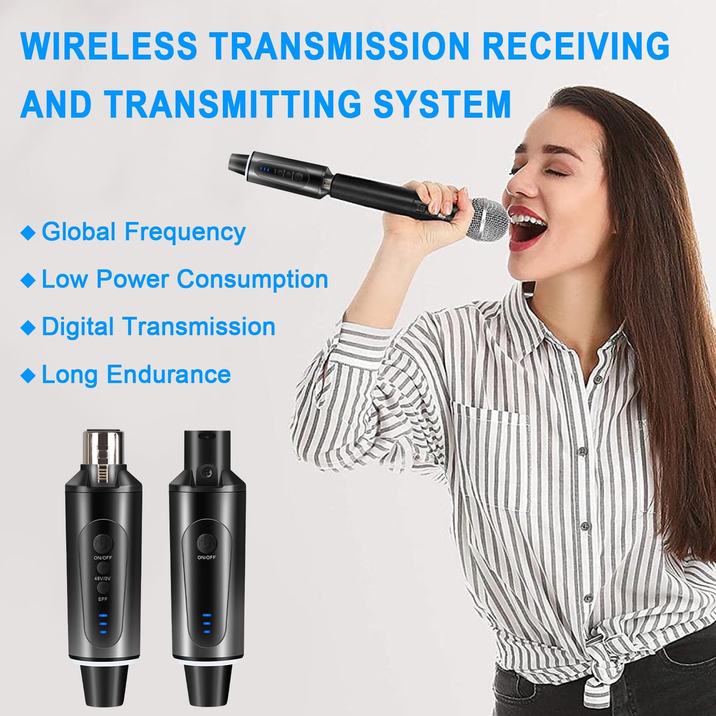 Depusheng S5 Wireless Microphone System Wireless Guitar Transmitter Receiver with XLR Plug-on Dynamic and 48V Condenser Microphones, Sound Mixer, 48V Phantom Power and Reverb Switch