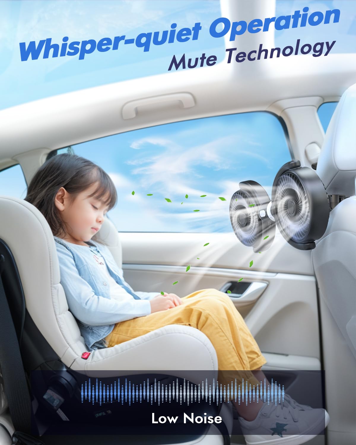 Dual Head Car Fan for Backseat: USB Powered Car Cooling Fans for Baby 3 Speeds 360°Rotatable Quiet Vehicle Rear Seat Headrest Fans 5V for Sedan SUV RV Truck (Black+Grey)