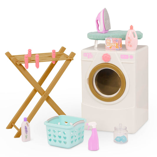 Our Generation – Doll Washing Machine – Drying Rack, Iron & Cleaning Set – 18-inch Doll House Accessories – Pretend Play – Toys for Kids Ages 3 Years & Older – Laundry Day