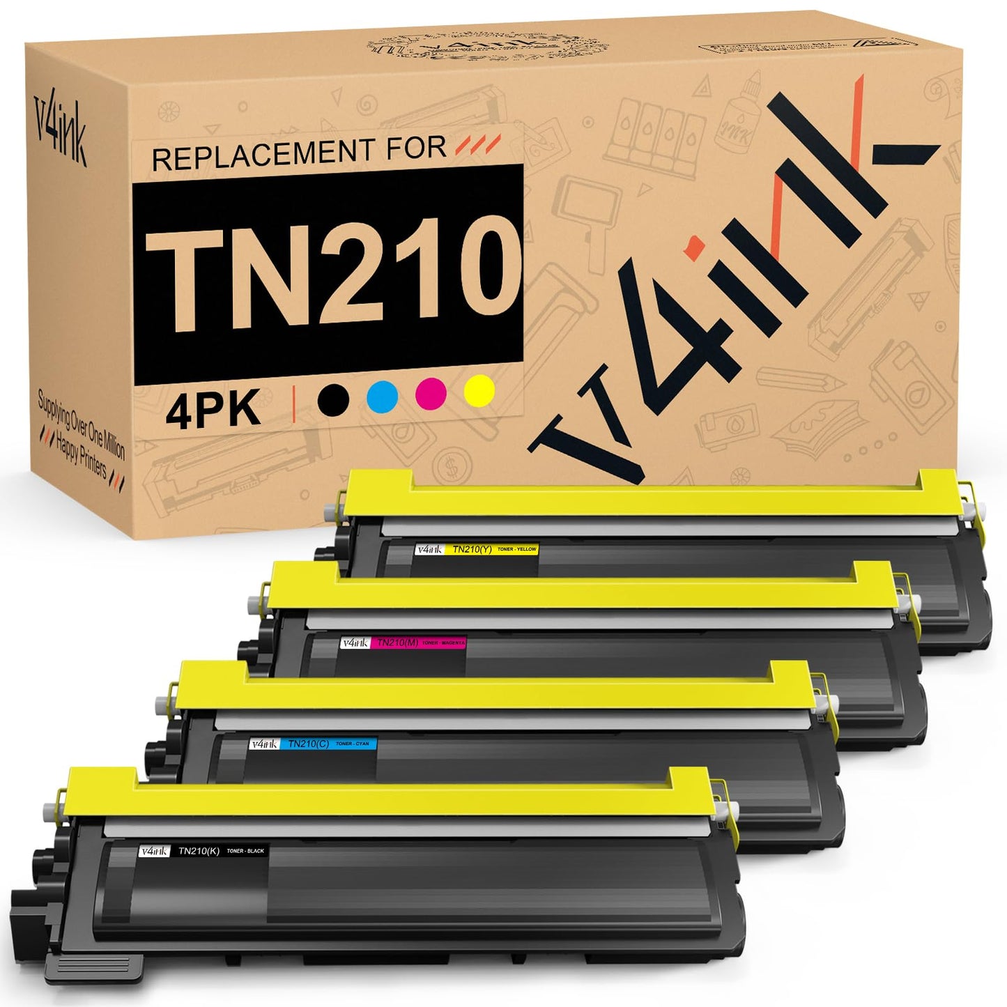 TN210 Toner Cartridge Color Set Replacement for Brother TN210 TN-210 for HL-3040CN HL-3070CW MFC-9010CN MFC-9120CN 9125CN 9320CN 9320CW 9325CW HL-3045CN 3075CW Printer(KCMY)