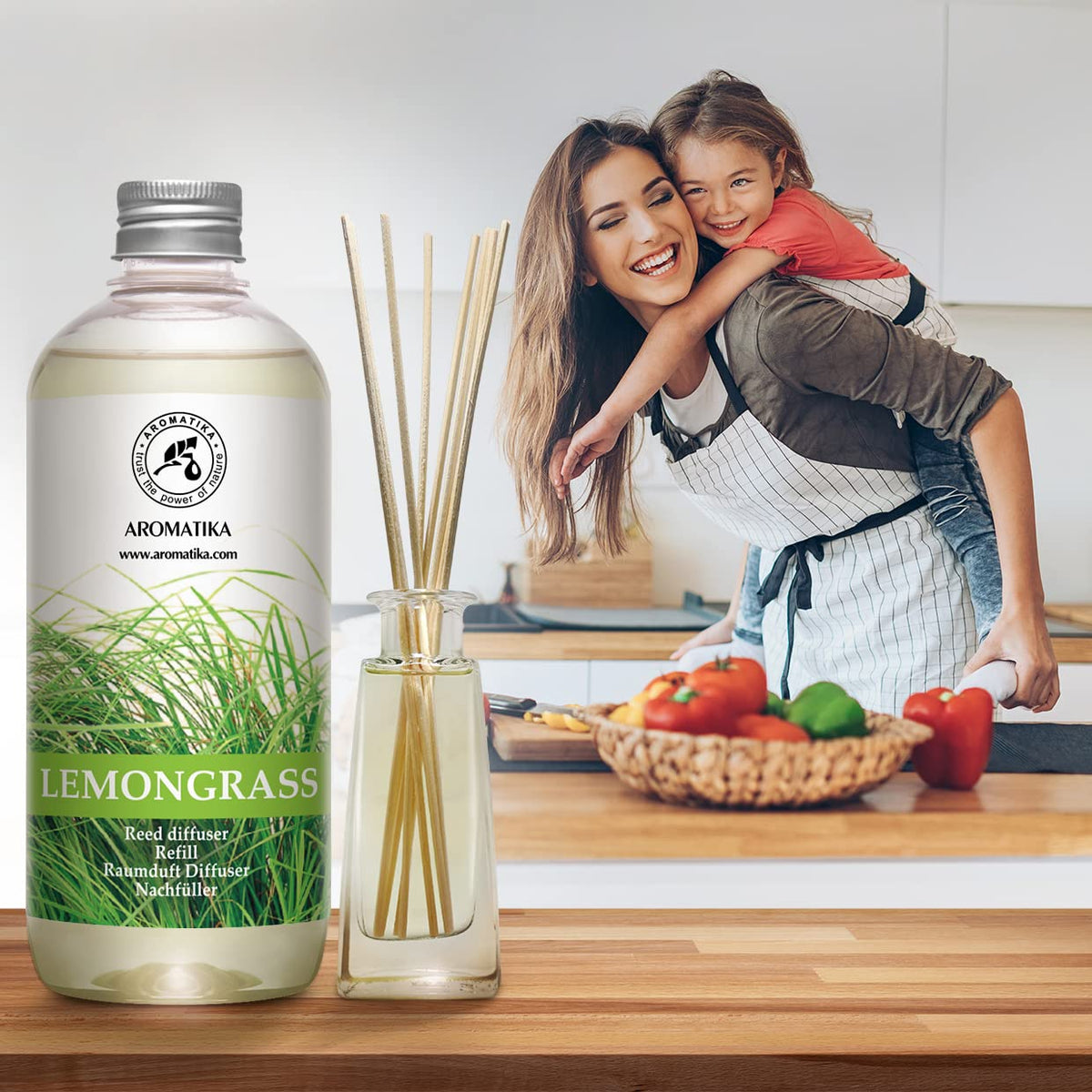 Lemongrass Diffuser Refill 1000ml (2 x 500ml) - Fresh & Long Lasting Fragrance - Refill Bottle with Natural Pure Essential Lemongrass Oil - Scented Reed Diffuser Oil - Aromatherapy - Spa - Kitchen