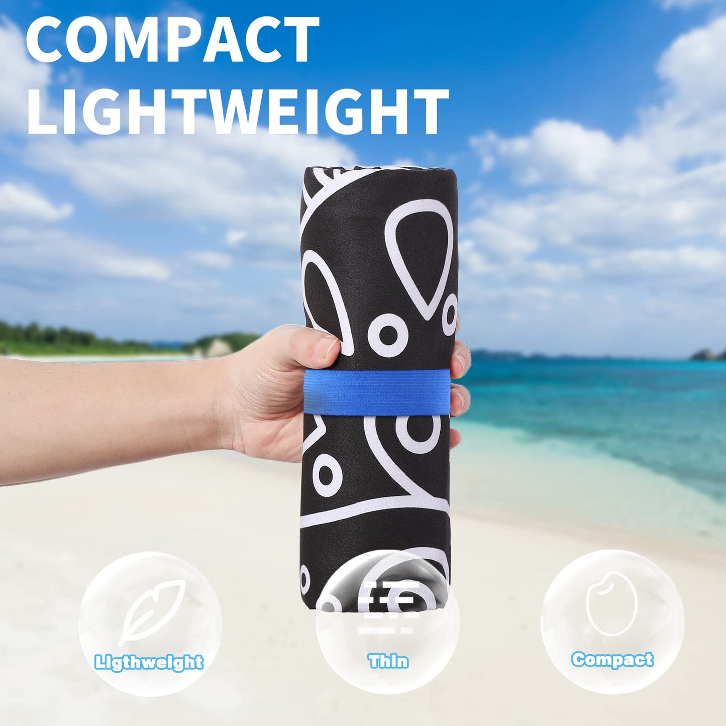 4 Pack Lightweight Thin Beach Towel Oversized 71"x32" Big Extra Large Microfiber Sand Free Towels for Adult Quick Dry Travel Beach Accessories Vacation Gift Coconut Tree Laguna Mandala Elephant