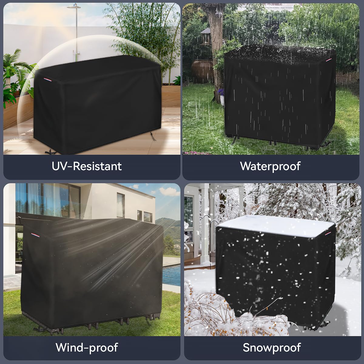 Loenel Outdoor Bar Table Set Cover, Heavy Duty Waterproof Outdoor Wicker Patio Bar Height Bistro Furniture Set Cover for 4 Person-Patio Table and Chairs Set - 48"L x 38"W x 41"H