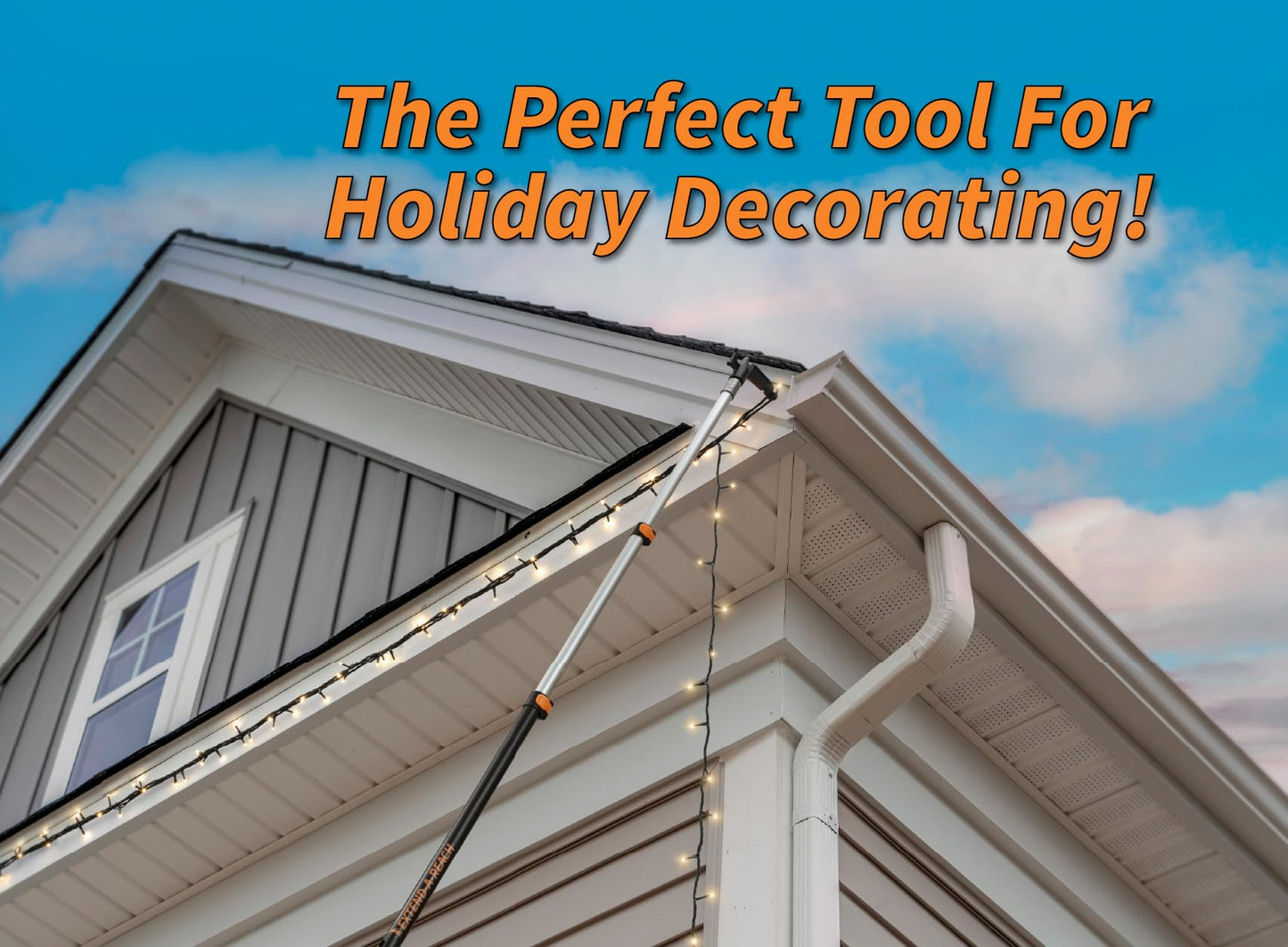 5-30 ft Long Telescopic Extension Pole with Utility Hook // Telescoping Pole for Christmas Lights Installation, String Lights, Birdfeeders // Lightweight and Sturdy // Christmas Light Pole with Hook