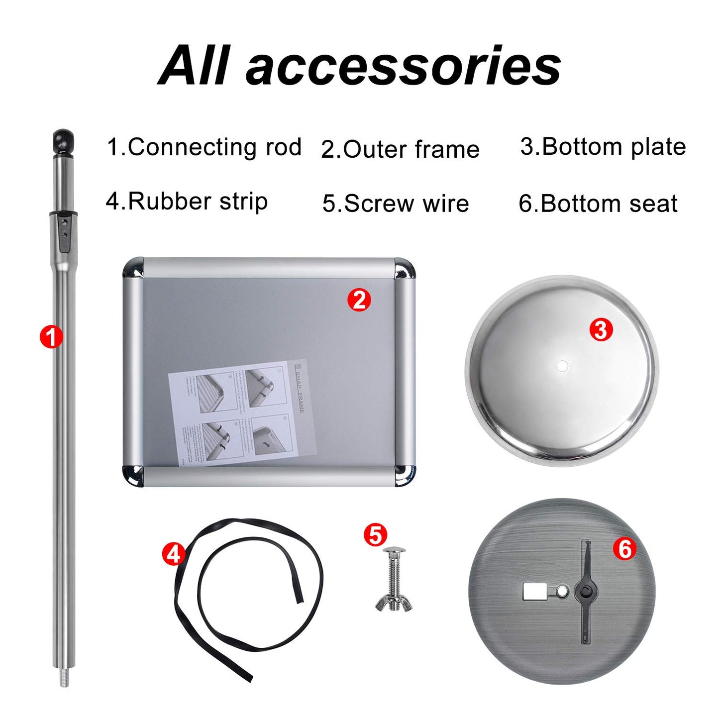 AkTop Adjustable Poster Sign Stand, 11 X 17 Inch Heavy Duty Pedestal Floor Standing Sign Holder, Silver Snap-Open Aluminum Frame with Safety Rounded Corner