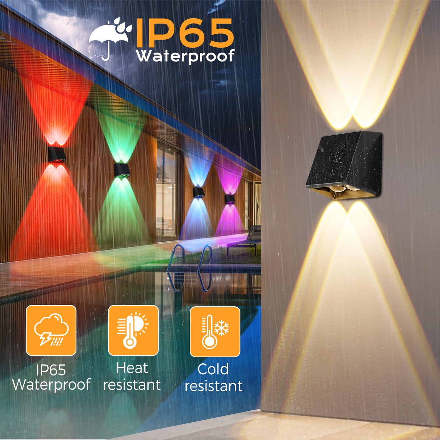 Quntis 8 Pack RGBCW Solar Fence Lights Outdoor, 13 Color Modes, Up & Down Lighting Solar Deck Lights, IP65 Waterproof Porch Lights, Fence Lights Solar Powered for Outside Yard Patio Railing Wall