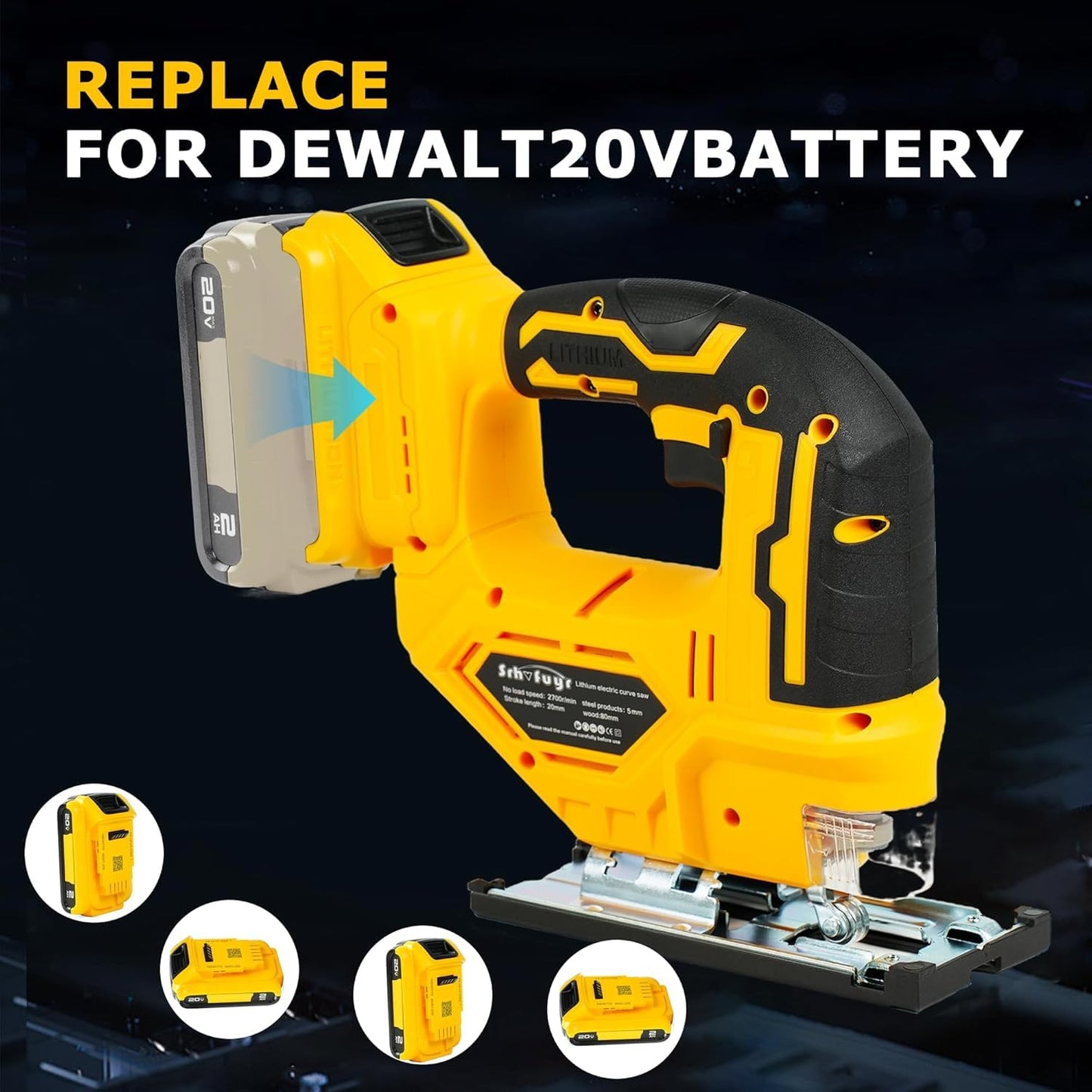 Cordless Jig Saw for Dewalt 20v Max Battery, Brushless Jigsaw Cut Off Tool, Variable Speed 2900RPM, 45° Beveled Cuts, 3 Orbital Action, for Straight/Curve/Circle Cutting(Tool Only)