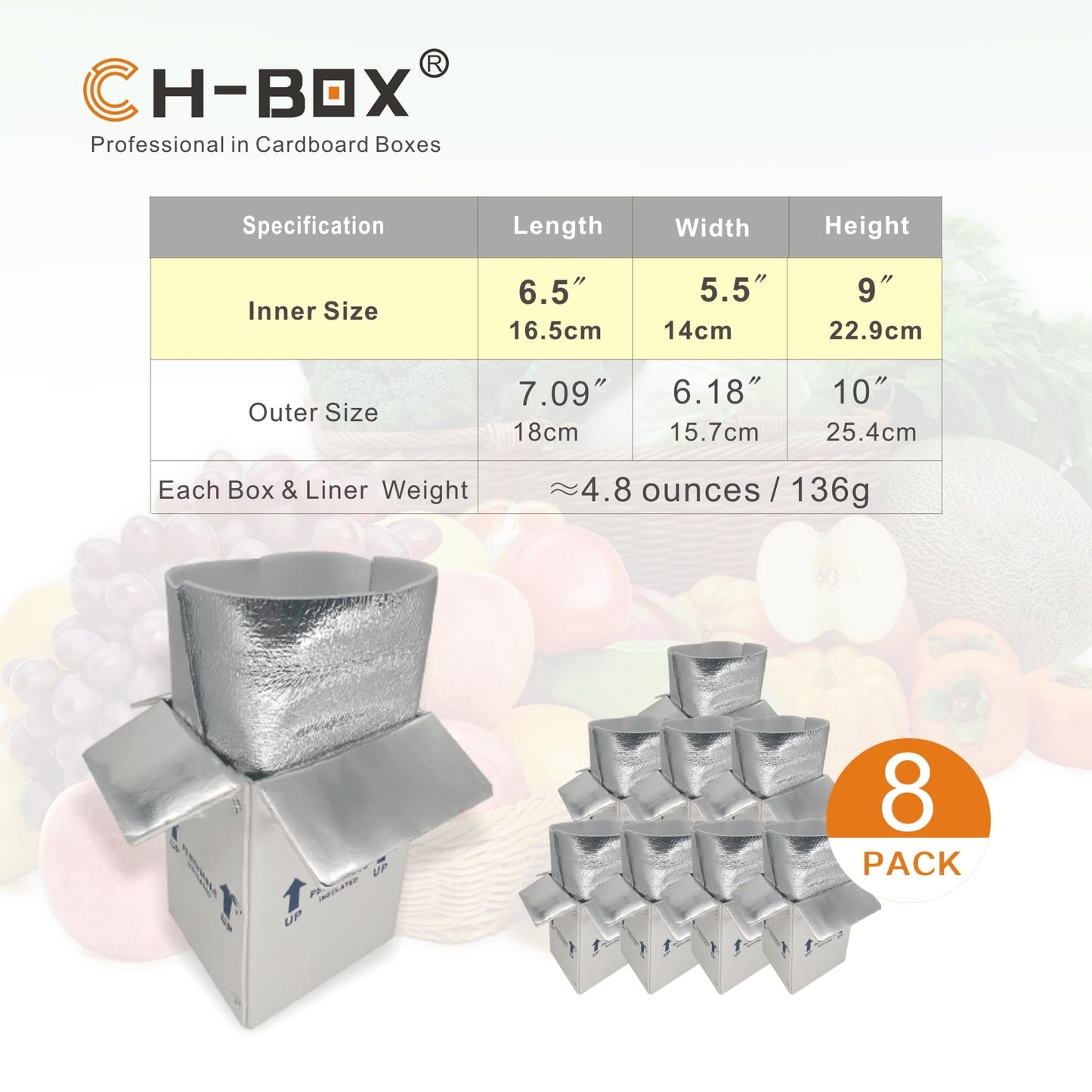 CH-BOX Insulated Shipping Boxes with Liners, 8 Pack 7'' x 6'' x 10'' Small Cold Shipping Boxes, for Perishable Frozen Food Shipping, White (TB7610L-8)