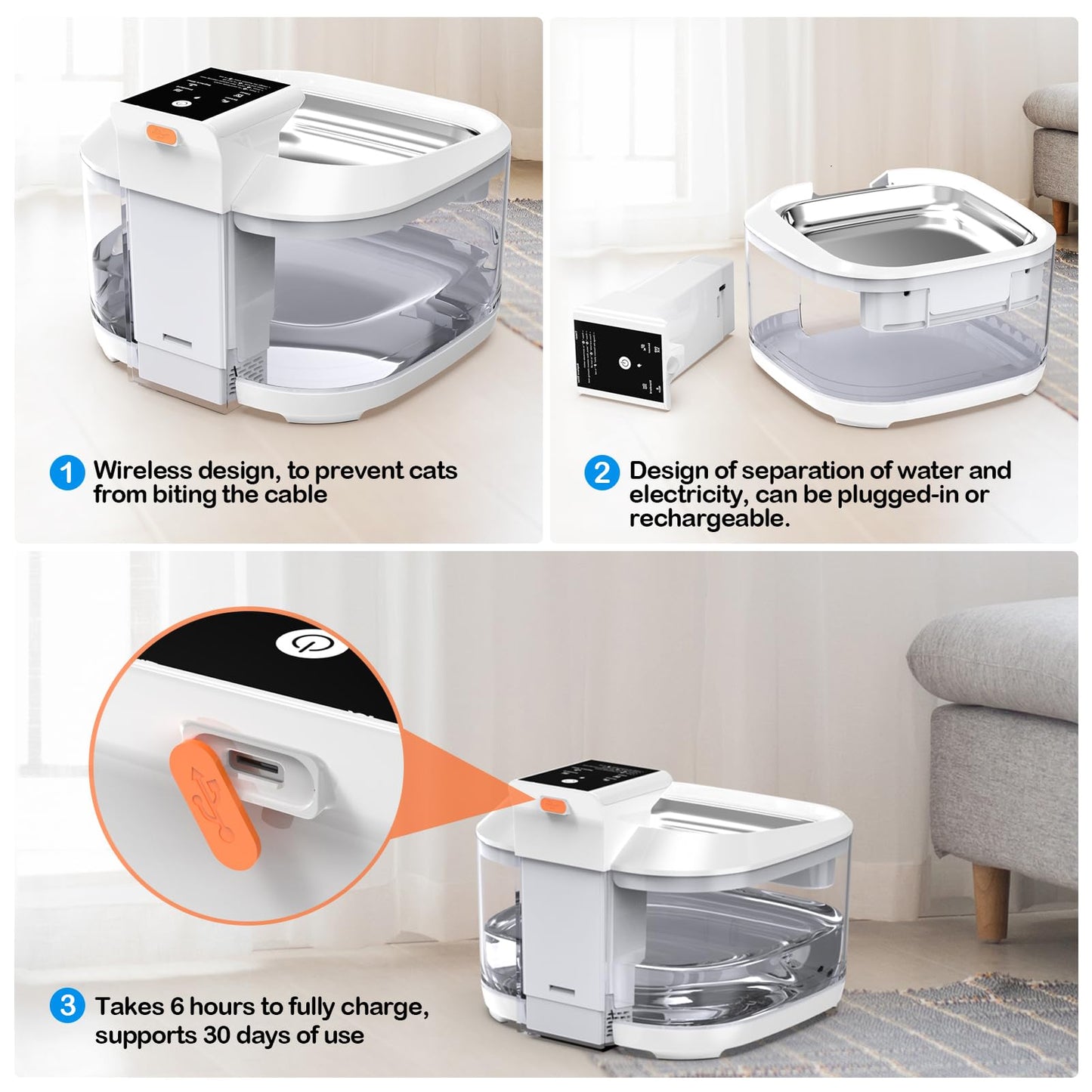 Cat Water Fountain LOXIBAO, 4.5L Large-Capacity Automatic Stainless Steel Pet Fountain with Drinking Spout, High-Capacity Rechargeable Cat Water Fountain - Ultra Quiet Pump for Cats & Dogs,2 Filters