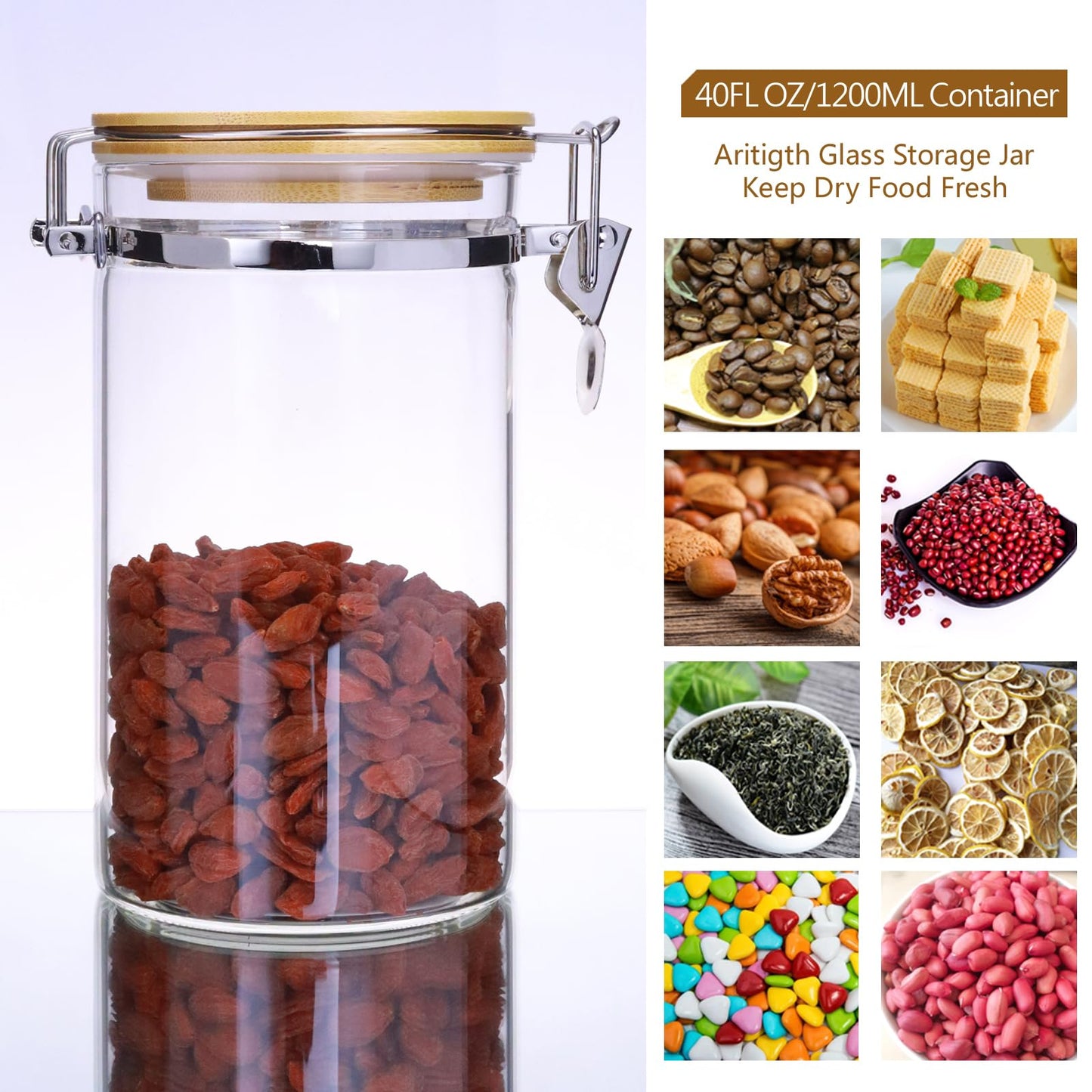 Matifaner Glass Coffee Storage Containers with Bamboo Shelf,Ground Coffee Holder Jars,Airtight Glass Countertop Storage Jar Canisters with Spoon for Coffee,Loose Tea,40 Fluid-oz,Pack of 3