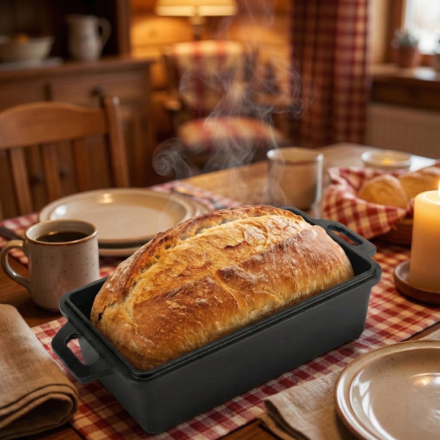 9×5 Inch Cast Iron Loaf Pan with Lid | Bread Baking Pans | Even Heat Distribution for Homemade Bread, Cake, Meatloaf, 2 Piece Set
