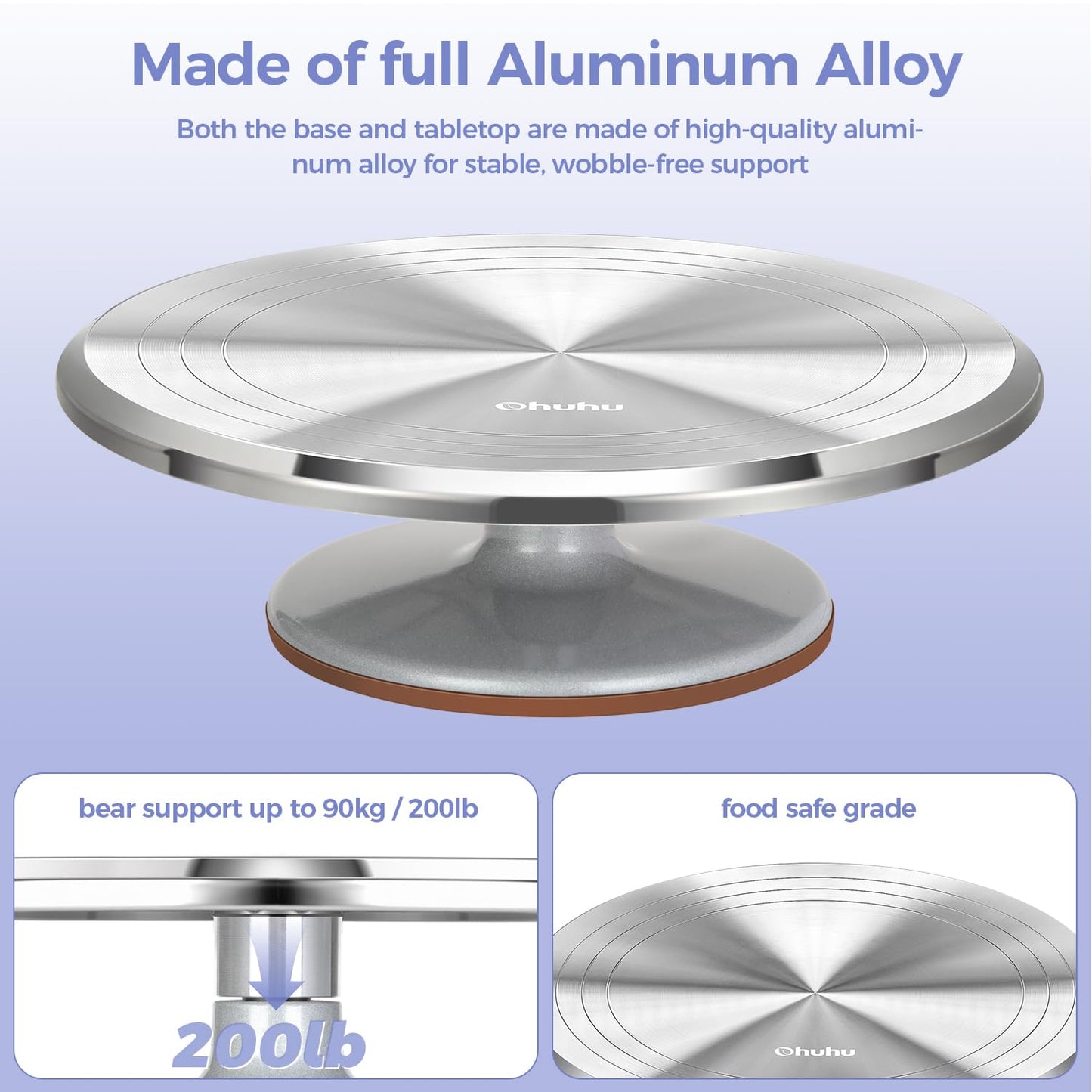 Cake Turntable, Ohuhu Premium Aluminium 12''Cake Stand with Anti-Slip Base - BPA-Free, Smooth Rotation for Cake Decorating, Valentine's Day Gift for Her, Baker, Mom