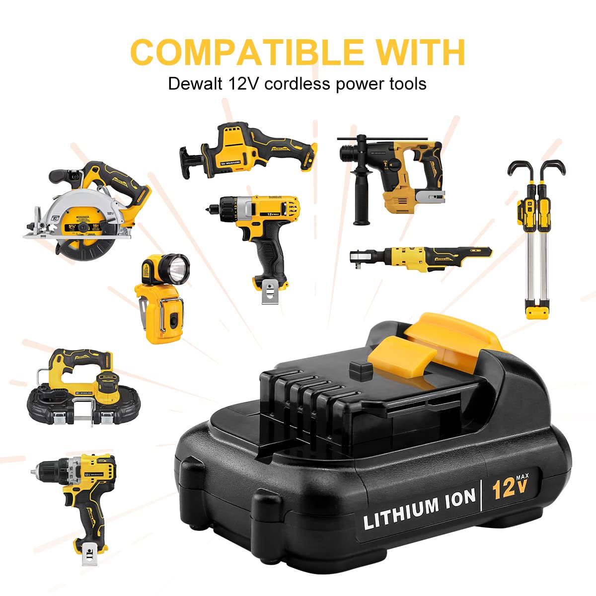 Ahomtikk 2Pack 4000mAh 12V Li-ion Replacement for Dewalt 12V Battery DCB120 DCB121 DCB123 DCB122 DCB124 DCB125 DCB127 for 12V Dewalt Battery
