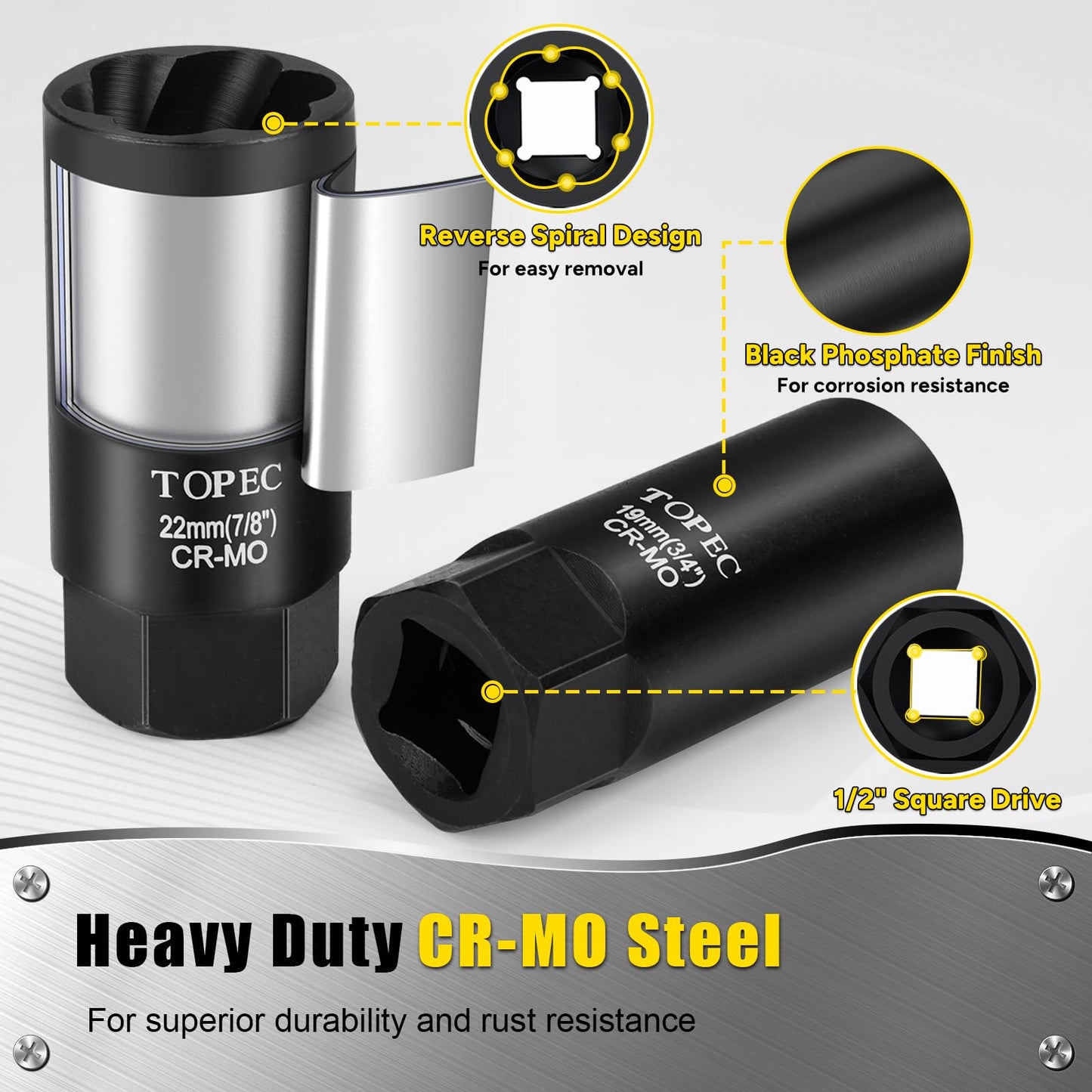 TOPEC 6PCS Deep Lug Nut Remover Heavy Duty, 1/2" Drive Impact Wheel Lock Removal Kit, Lug Nut Removal Tool for Stripped, Damaged, Rounded Bolts, Nuts 、