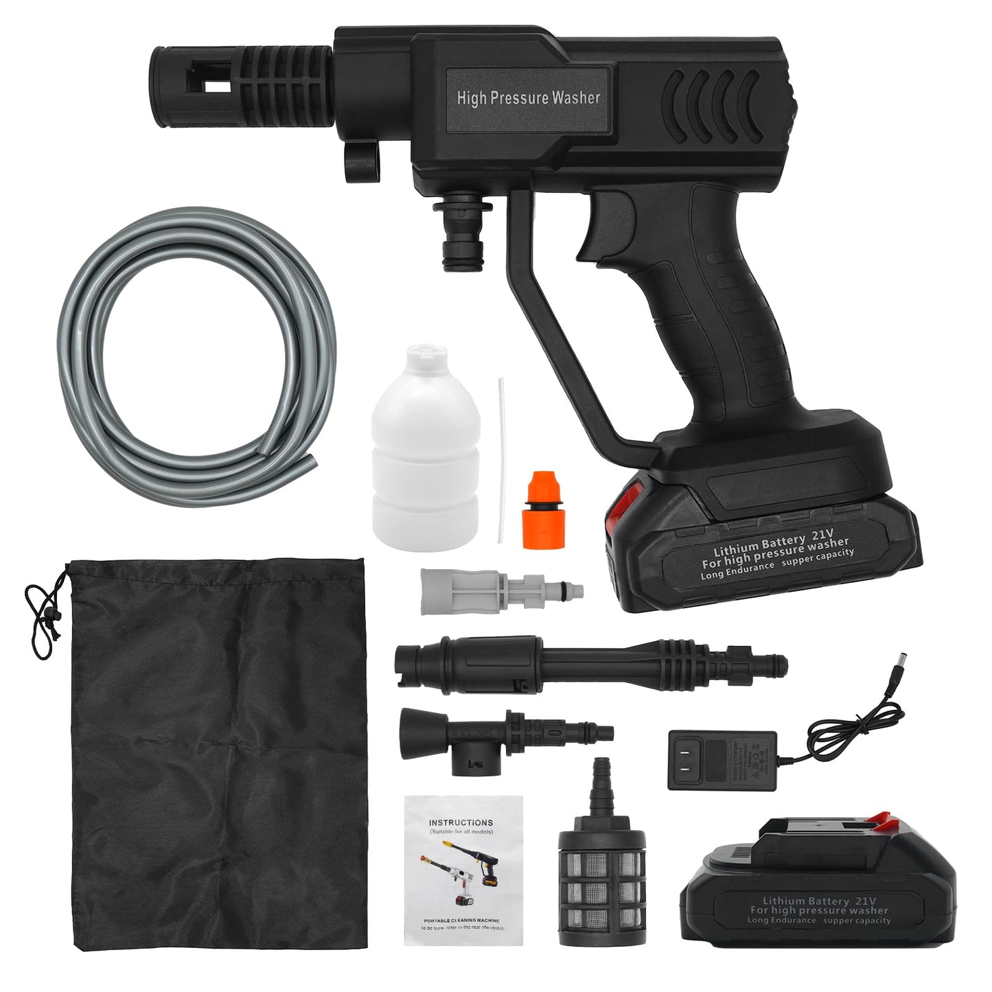 DERASL Cordless Pressure Washer, Adjustable Spray Nozzle Portable Power Washer 652 PSI, Battery Powered Pressure Washer with 5M Hose, 2x1.5 Ah Battery, Cordless Power Washer for Car/Garden/Floor