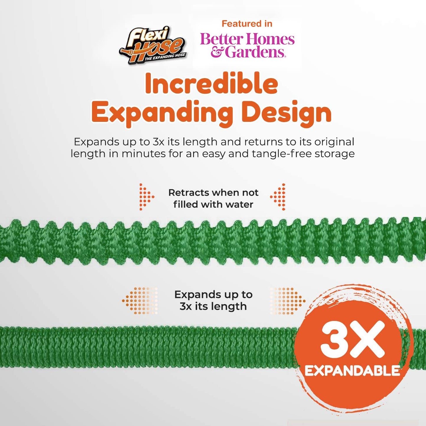 Flexi Hose Expandable Garden Hose, Lightweight & No-Kink Flexible Garden Hose, 3/4 inch Solid Brass Fittings and Double Latex Core, 100 ft Green