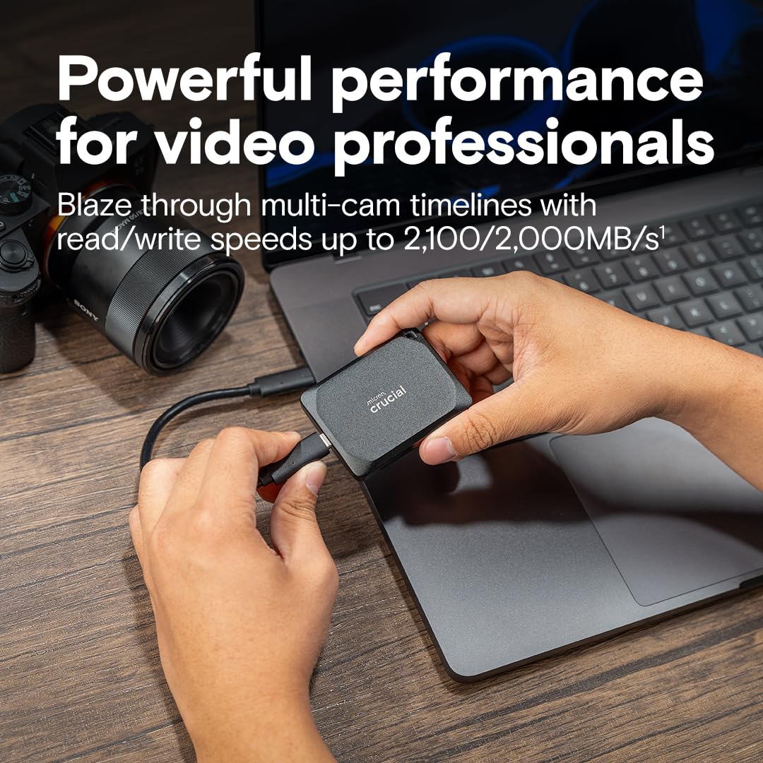 Crucial X10 Pro 1TB Portable SSD, Up to 2100MB/s Read, 2000MB/s Write, 3.2 USB-C, External Solid State Drive, Durable Storage for PC & Mac, for Professional Creators, Black - ‎CT1000X10PROSSD902