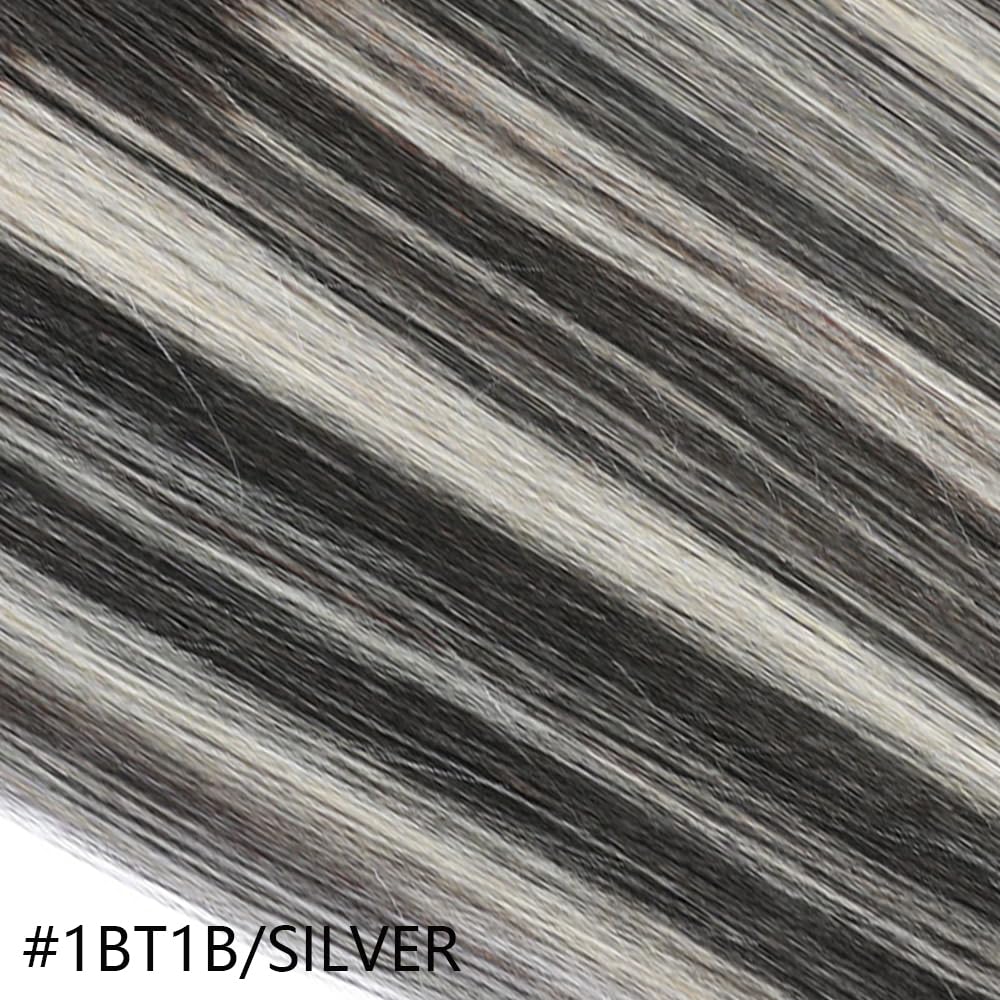 ORIGEN Clip in Hair Extensions Real Remy Human Hair Ombre Natural Black Mix Silver Grey Dark Black Roots Hair Extensions for Women 120g 7 Pcs 16 Inches