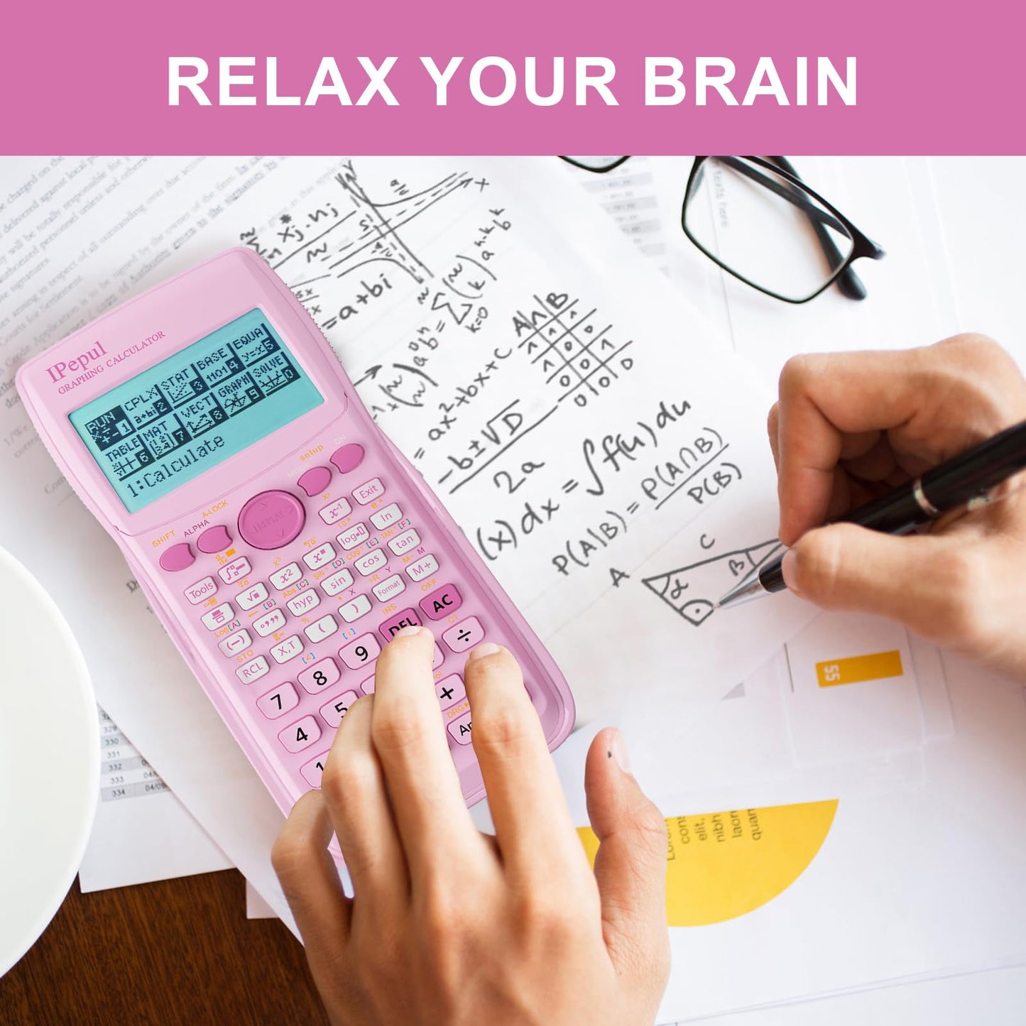 Graphing Calculator,IPepul Scientific Calculator 10 Modes /4 Graphing Functions,Desktop Math Calculatrice Scientifique for College Students,School Supplies for Middle High School Teachers (Pink)