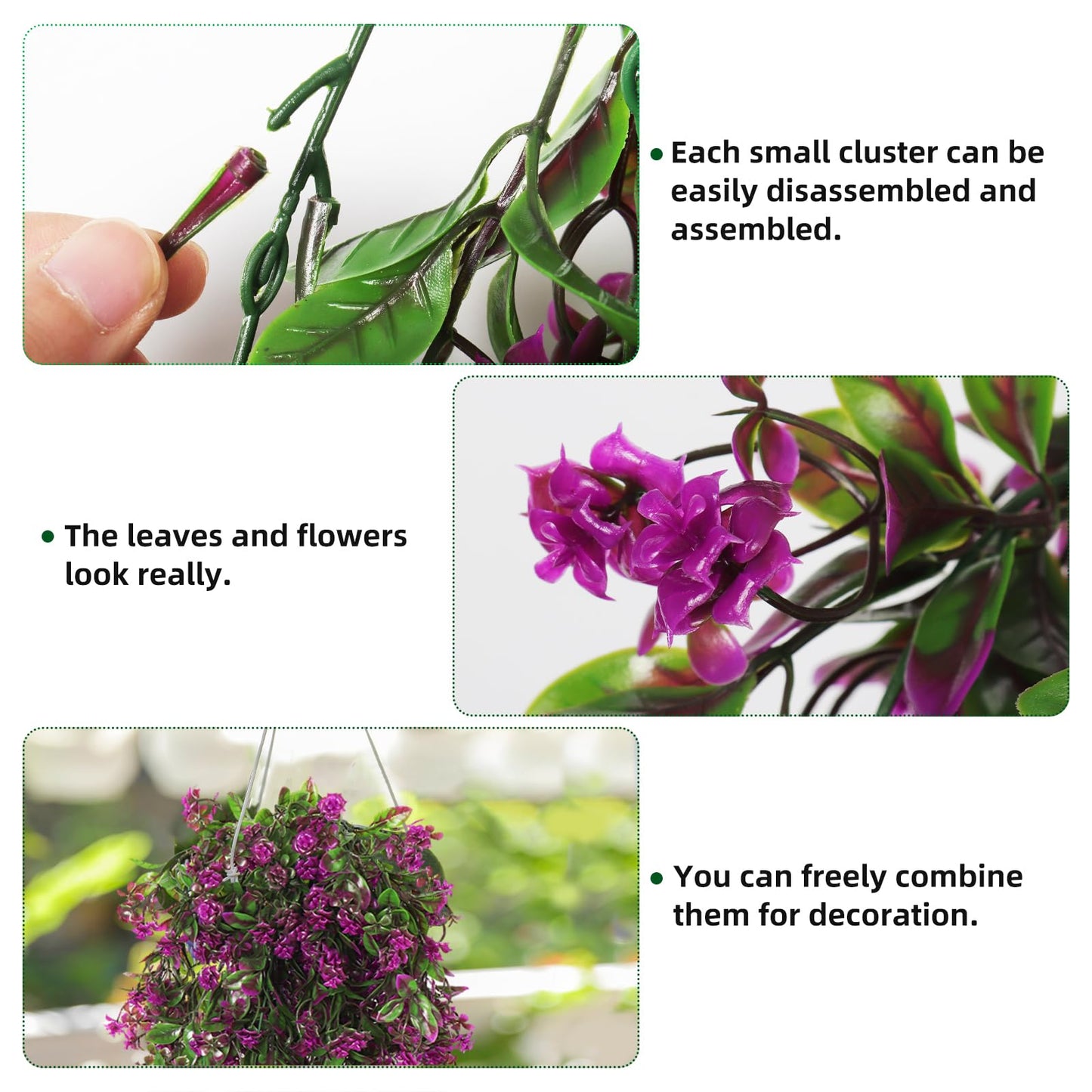 RECUTMS 2Pcs Artificial Hanging Flower Greenery Plants Spring Faux Greenery Artificial Plants for Outdoors Hanging Basket Plastic Home Garden Wedding Party Valentines Decorations(Fuchsia)