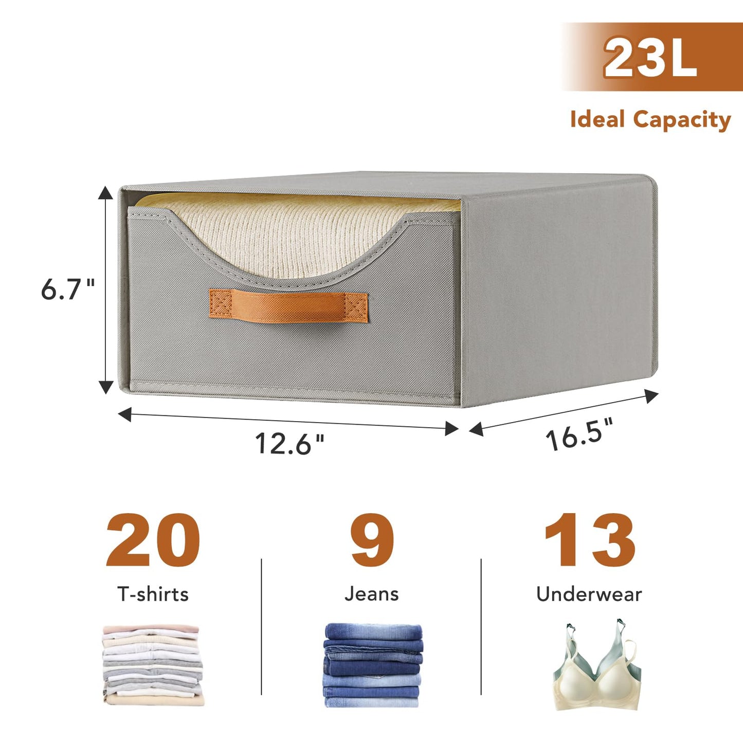 Baesyhom 6 Pcs 16.5" Closet Drawers and Large Size Clothes Storage Bins Push-Out Storage Stackable Shelf Drawers with See-Through Window Closet Organizers for Bedroom, Living Room, Under Bed, Grey
