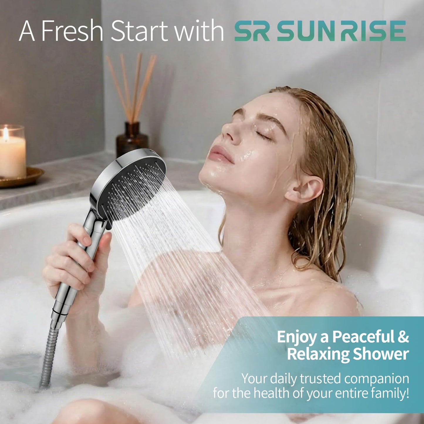 SR SUN RISE NSF Certified Filtered Shower Head with Handheld for Hard Water to Remove Chlorine High Pressure 9-Spray Setting (with Power Wash) Anti-Clog Nozzles 1 Filter, Chrome