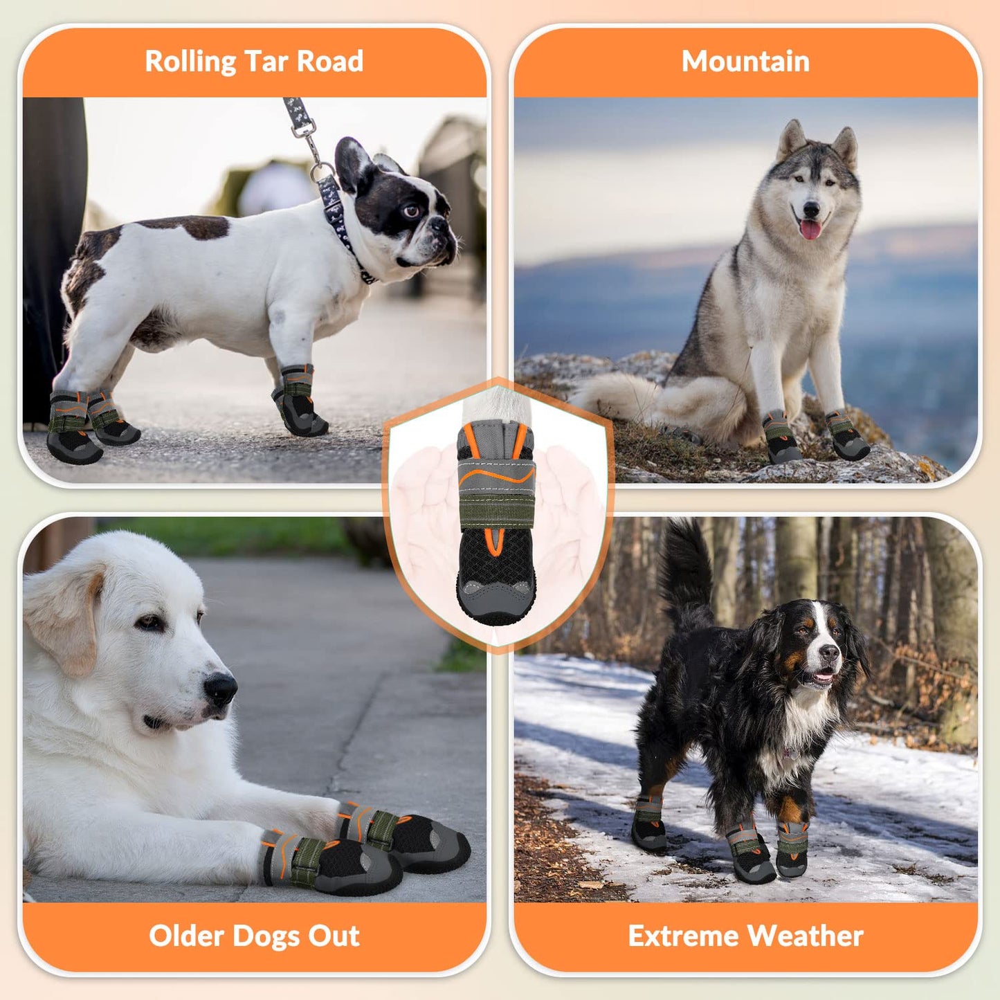 AUTOWT Dog Boots, Breathable Paw Protector Dogs Shoes, Dual Adjustable & Washable Non-Slip Dog Booties with Reflective Strip for Large Medium Small Dogs Injured Paws Walking Running Outdoor(#5,Black)