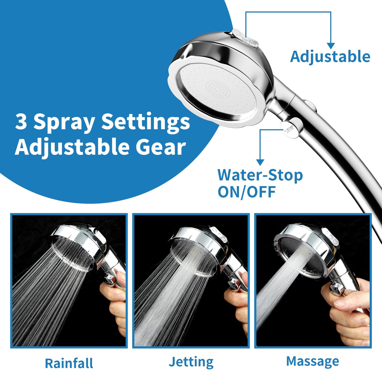 Hibbent Dog Shower Sprayer Attachment Set for Pet Bathing and Dog Washing with Brass Shower Arm Diverter Valve, Handheld Shower Head,Bathroom Hose Sprayer Head Kit