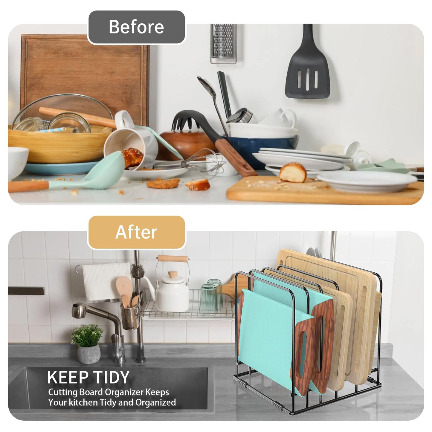 2-Pack Cutting Board Organizer, Kitchen Cabinet Organizer Storage Rack, Divided 5 Slots Holder Stand for Baking Cookie Pan, Cookie Sheets Organizer for Kitchen Countertop