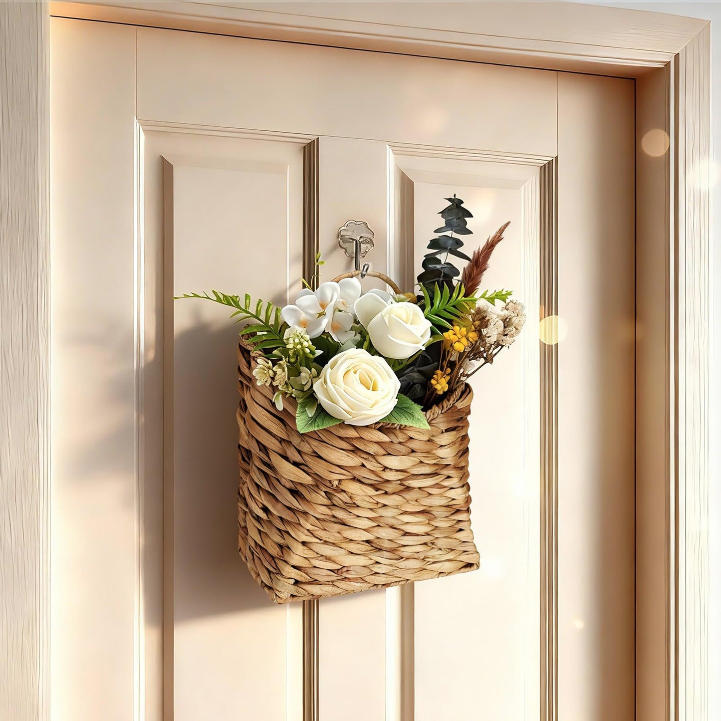 Mounting UP Woven Hanging Basket Water Hyacinth Hanging Basket for Wall Wicker Handmade Storage Flower Baskets for Garden Farmhouse Home Deco