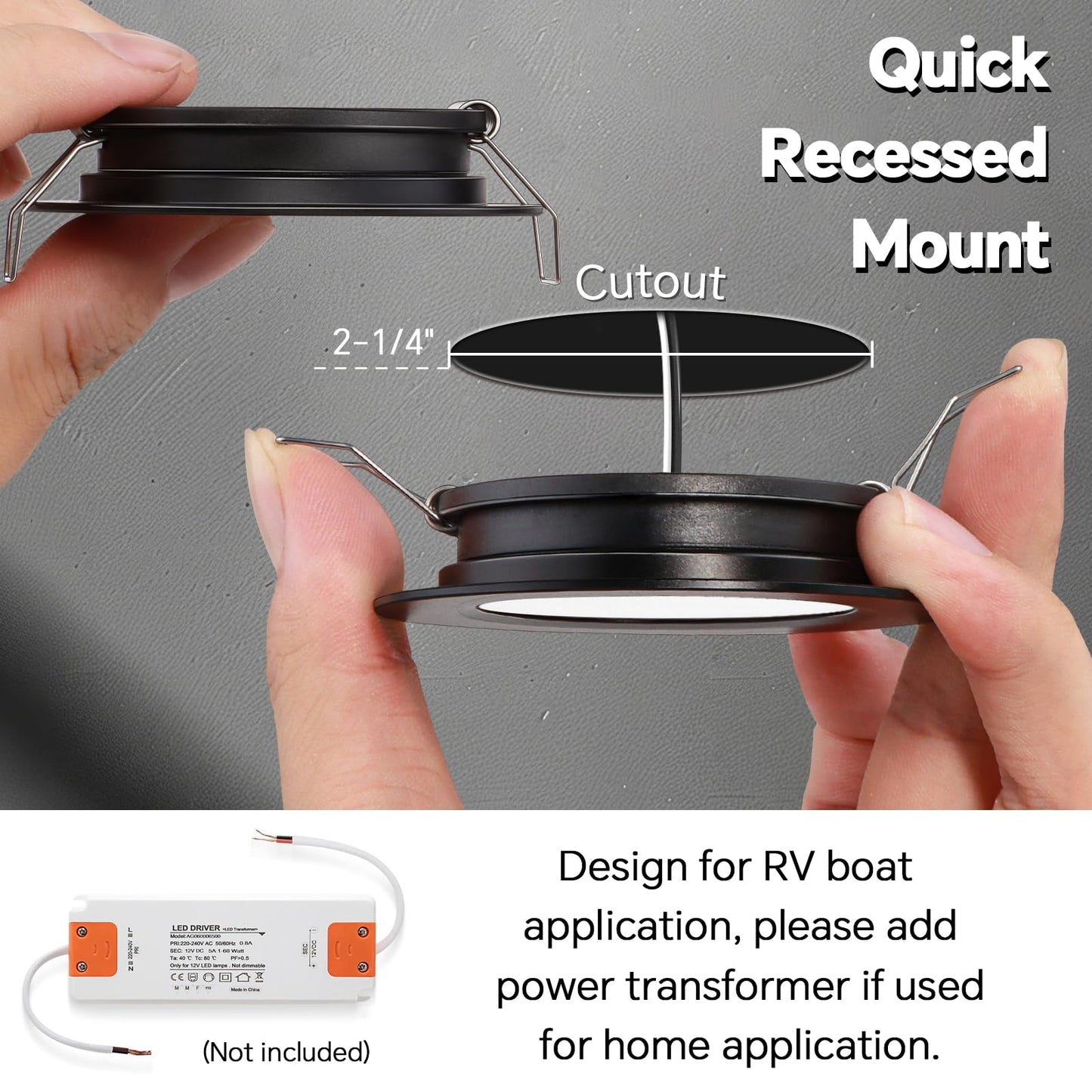 Acegoo 12 Volt LED Puck Light, RV Boat Recessed Mount Ceiling Light, Under Cabinet Camper Vans Caravan Cabin Truck Motorhome Interior Lighting, 6 Pack (Black Finish Warm White)