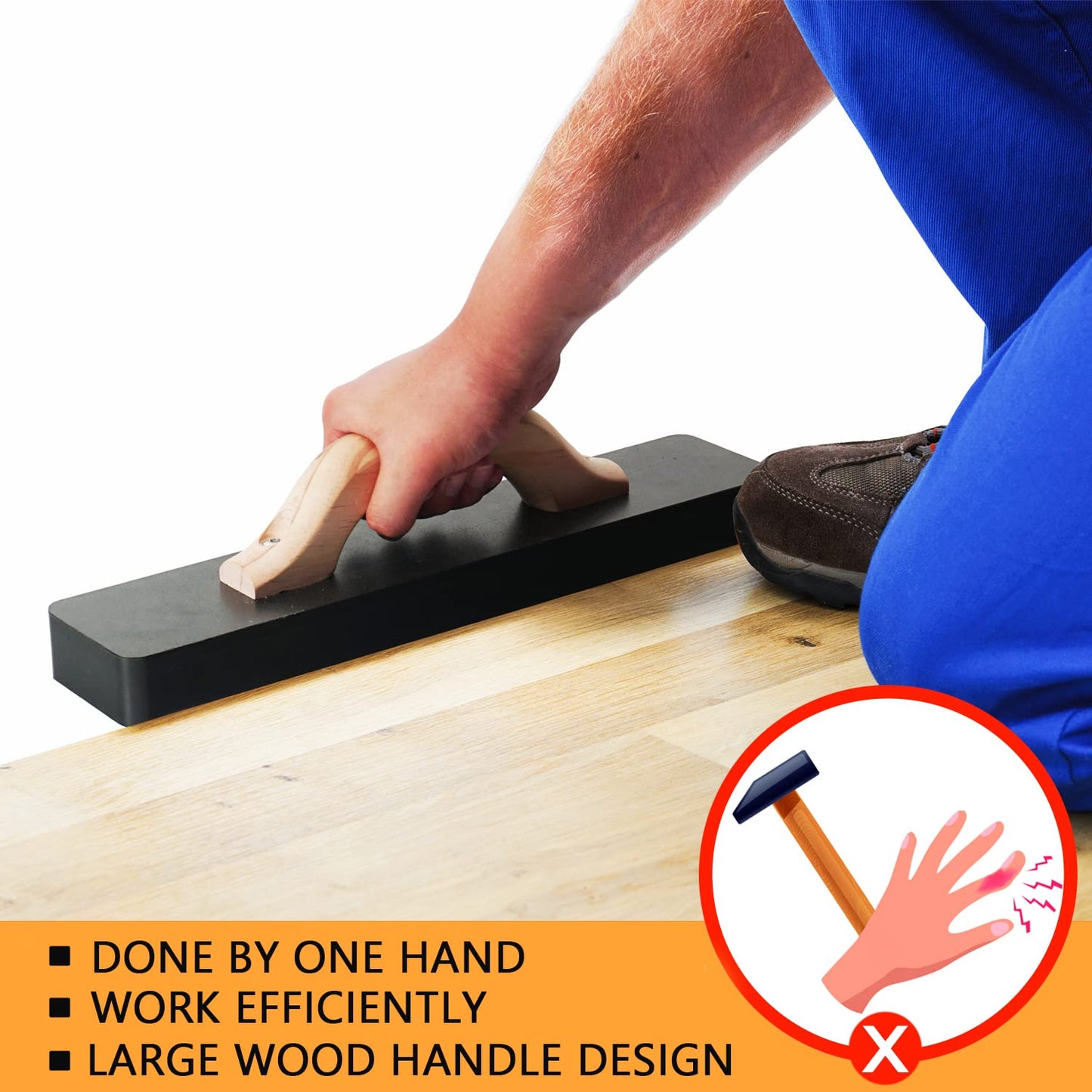 NAACOO Heavy Big Tapping Block, 2.7lbs | 15-1/2in, Direct Floor Tapping, HDPE Material, Wooden Handle, Joins Wooden Floors