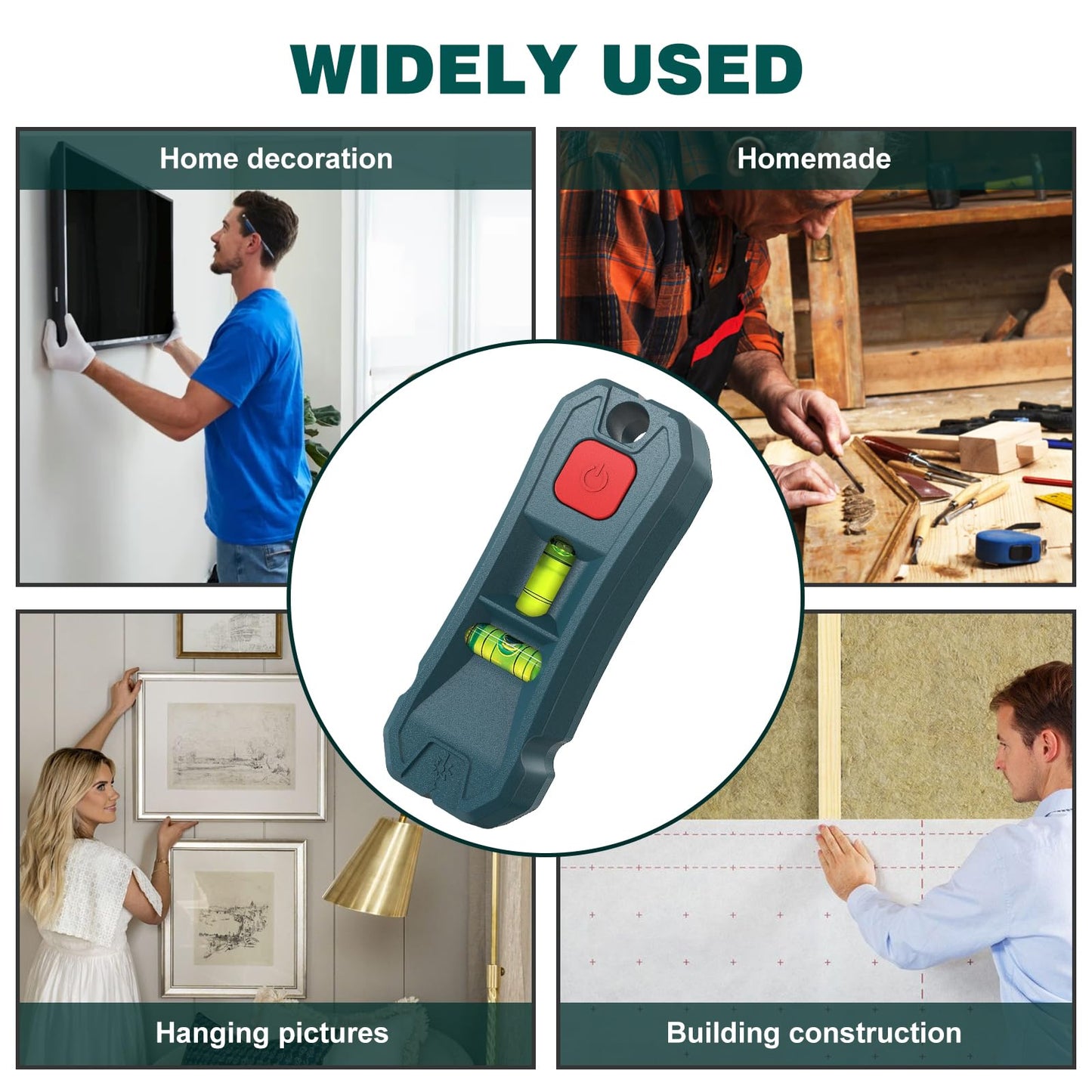 Magnetic Stud Finder with Laser Level,Hands-Free Marking Stud Finder Wall Scanner Using for Hanging Pictures & Home Renovations,Horizontal & Vertical Bubble Stud Finder Tool for Drywall Wooden Wall