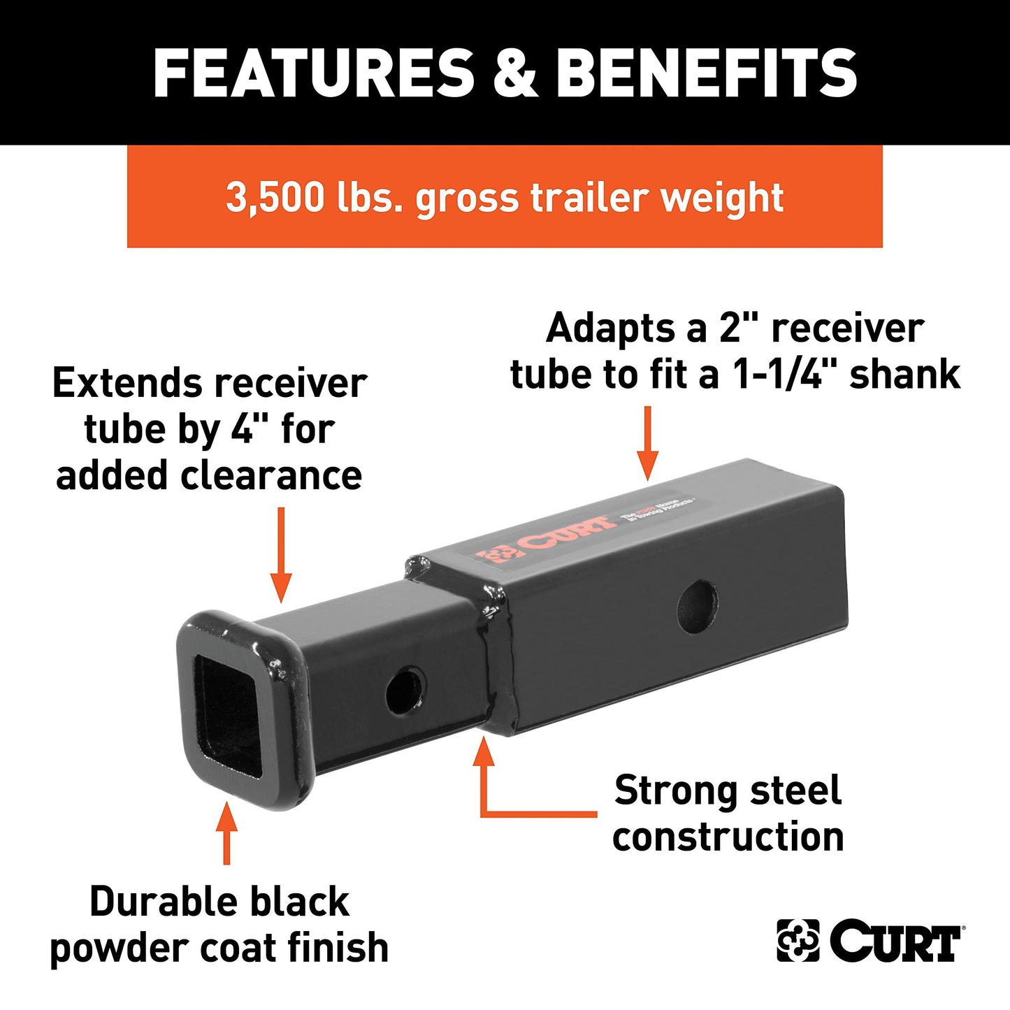 CURT Manufacturing 45770 2" to 1-1/4" Receiver Adapter