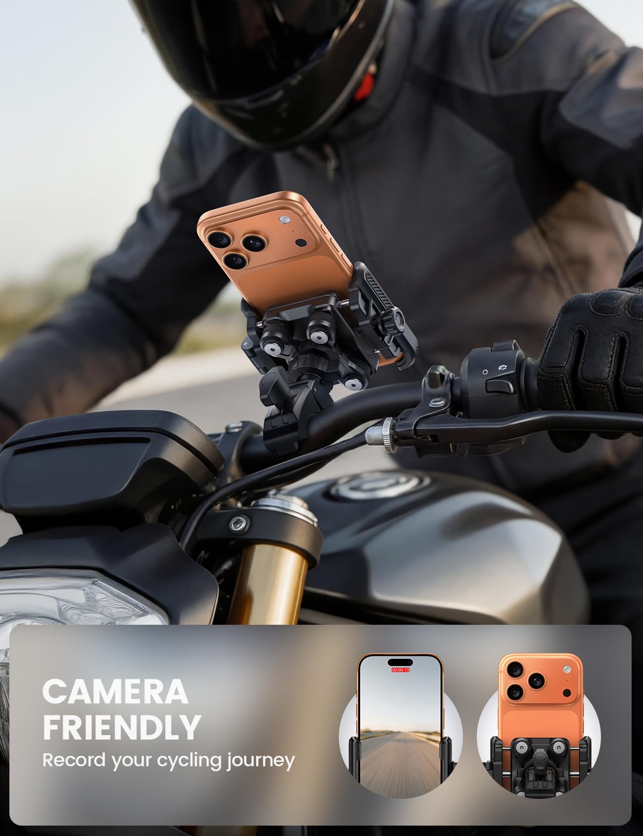 Lamicall Motorcycle Bike Phone Mount - [Upgrade Vibration Dampener] [Camera Friendly] Bike Phone Holder Handlebar Clamp, Bicycle Phone Mount,Mom Gift iPhone 17 16 Pro Max, Galaxy S25 S26 Ultra, 6-7.2"