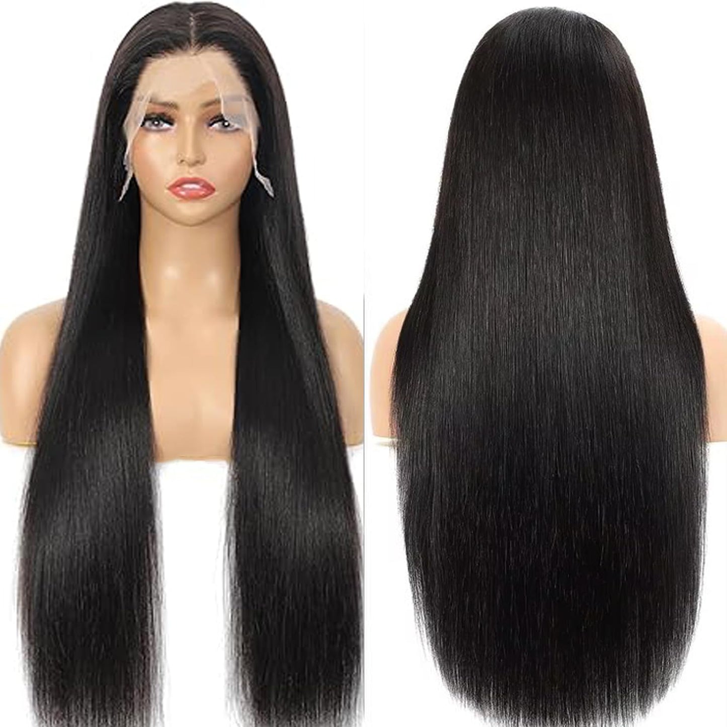 13x6 Lace Front Wigs Human Hair for Women 180 Density HD Transparent 24 Inch Straight Lace Front Wigs Human Hair Pre Plucked Glueless Lace Frontal Wigs Natural Black Color