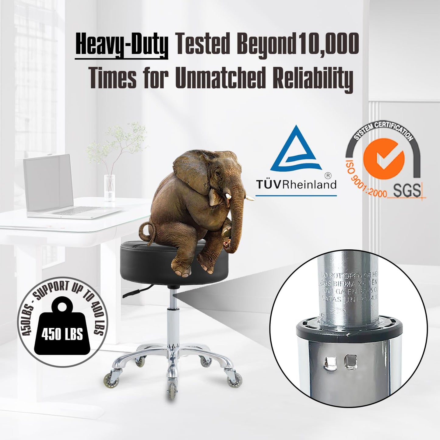 Ainilaily Rolling Stool with Wheels Adjustable Height, Roller Stool for Massage Medical Tattoo Spa Heavy Duty Swivel Desk (Super Thick Cushion, Black)