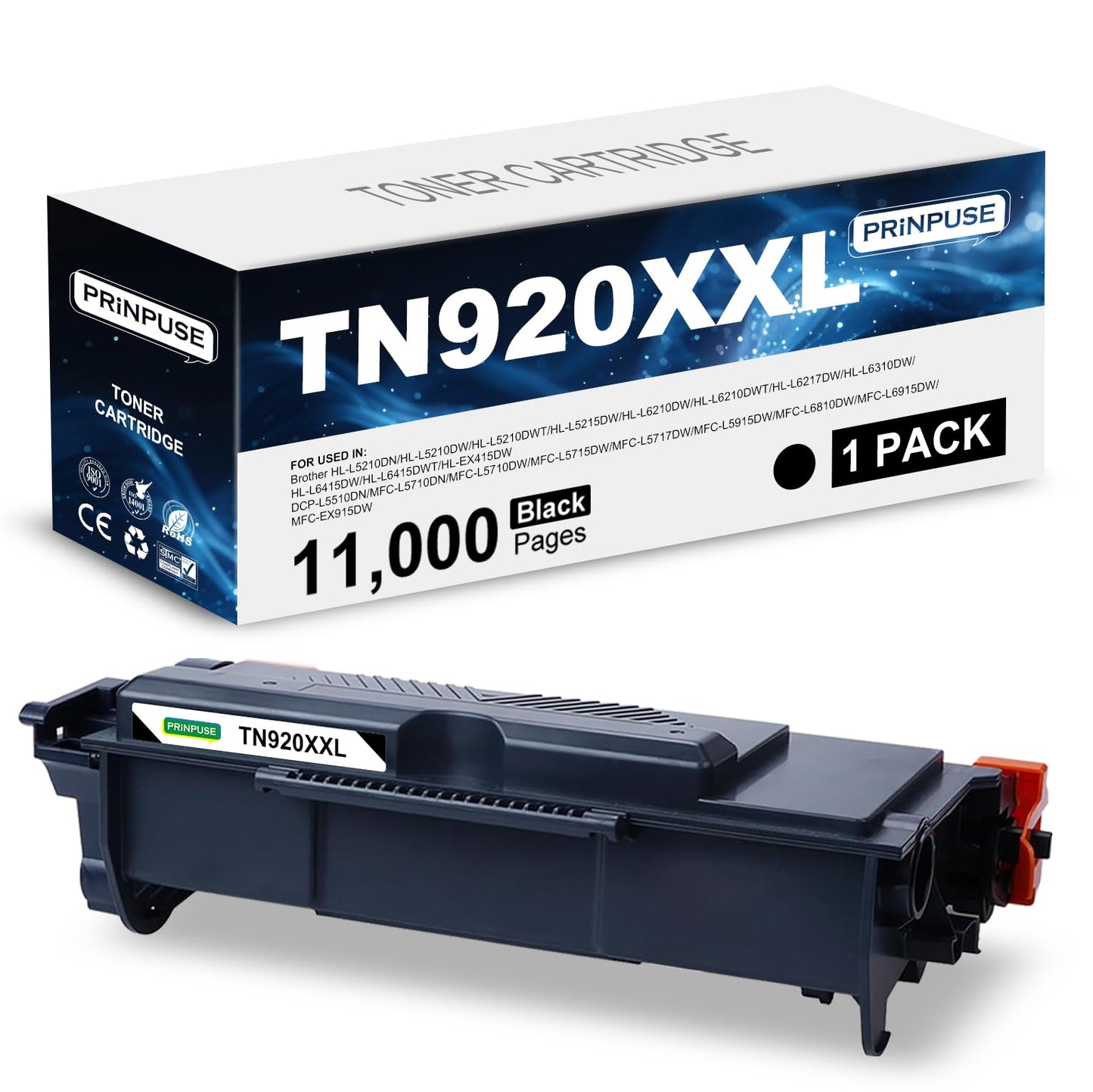 PRINPUSE TN920XXL Toner Cartridge Compatible for Brother TN920XXL TN920XL TN920 TN-920 11000 Pages for HL-L5210DN HL-L5210DW HL-L5210DWT HL-L5215DW HL-L6210DW HL-L6210DWT HL-L6310DW MFC-L6810DW