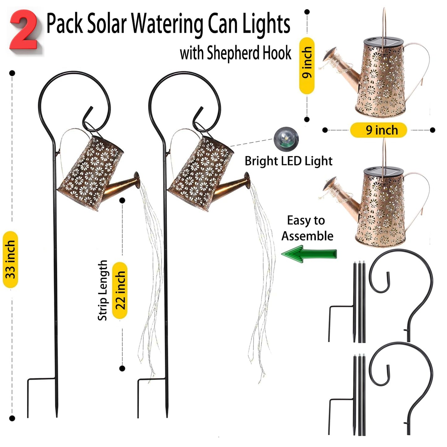 2 Pack Solar Watering Can with Lights,Solar Outdoor Garden Decor Waterproof Hanging Lantern Landscape Lights Outside Decorations for Yard Lawn Patio Gardening Gifts.