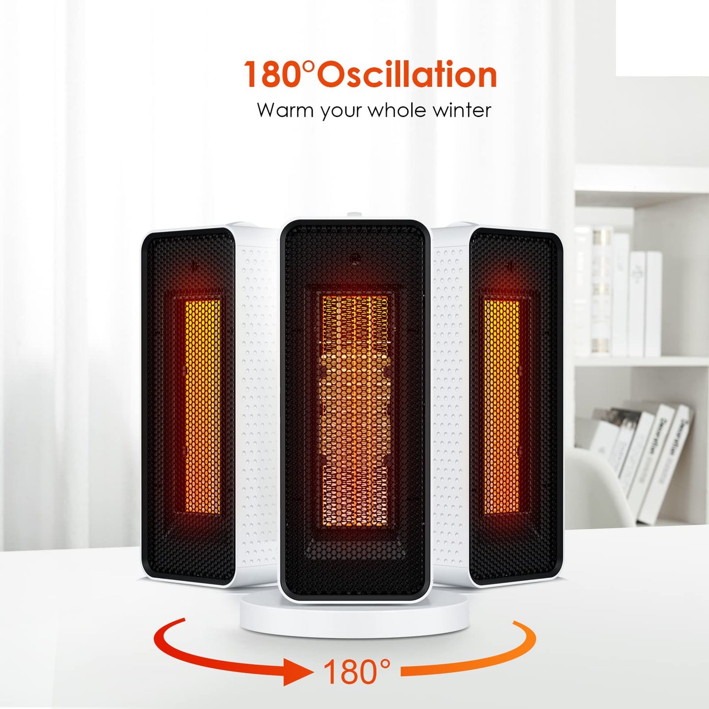 Qoosea Electric Space Heater for Indoor Use Oscillation Electric Space Heater Portable Ceramic Heater with Thermostat Fast Heating Ultra Quiet Small Space Heater for Office Home Room 1200W/600W