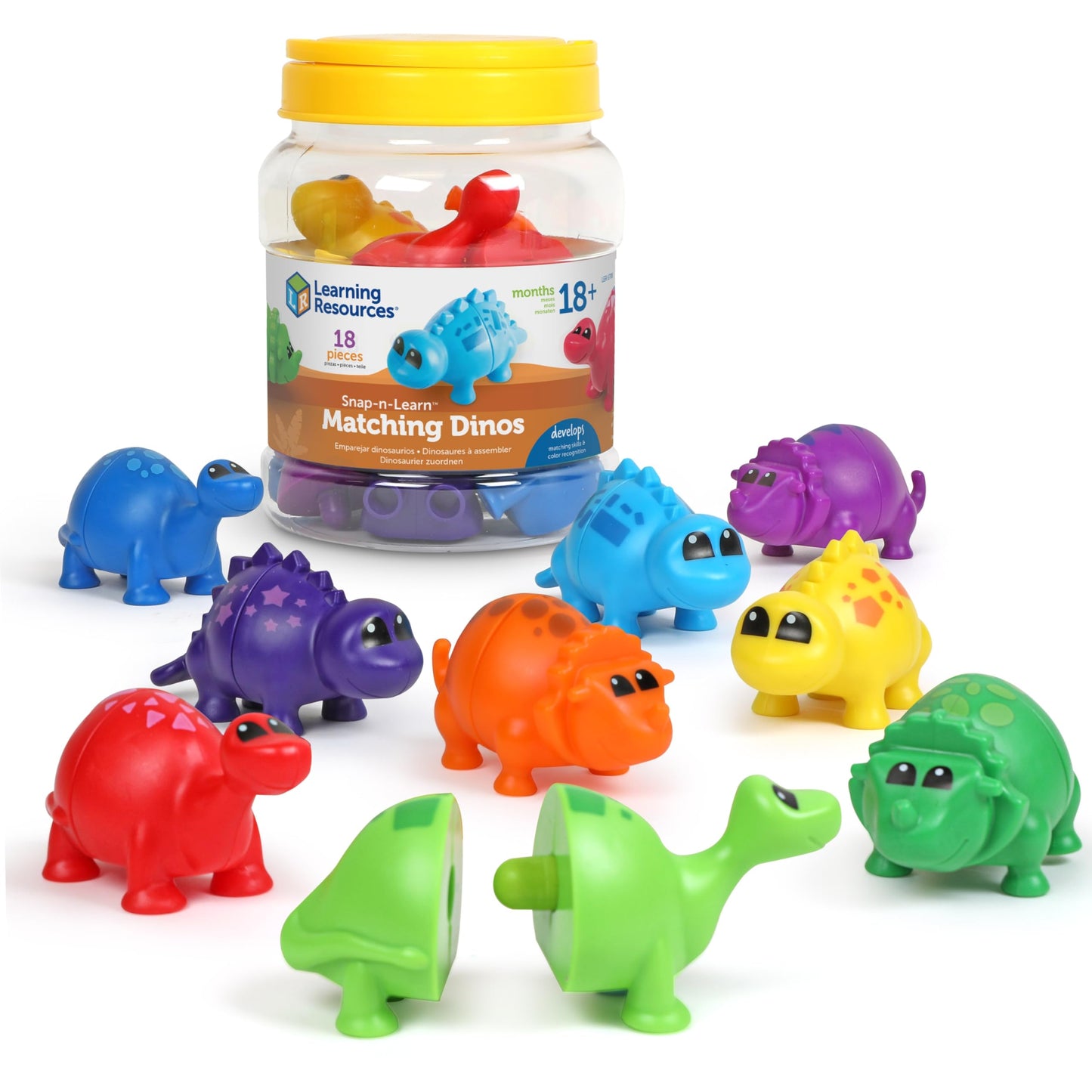 Learning Resources Snap-n-Learn Matching Dinos - 18 Pieces, Ages 18+ months Toddler Fine Motor Toys, Counting & Sorting Toy, Shape Sorting, Dinosaurs Toys, Sensory Bin Toys